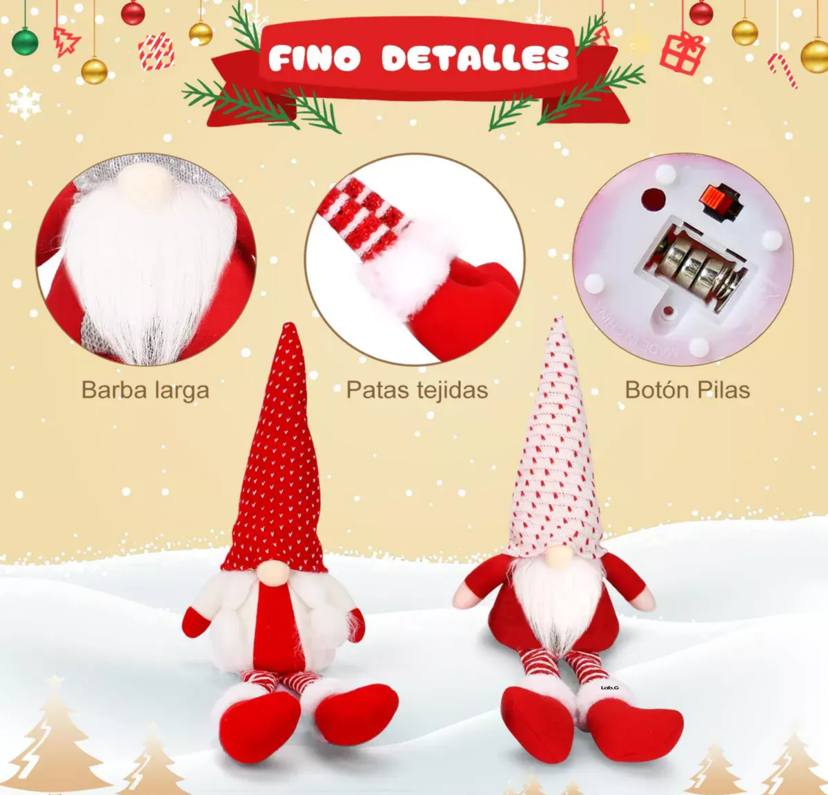 Foto 5 pulgar | Muñecas Gnomo Navideña con Luz Led Decoración Regalos 3 piezas Rojo