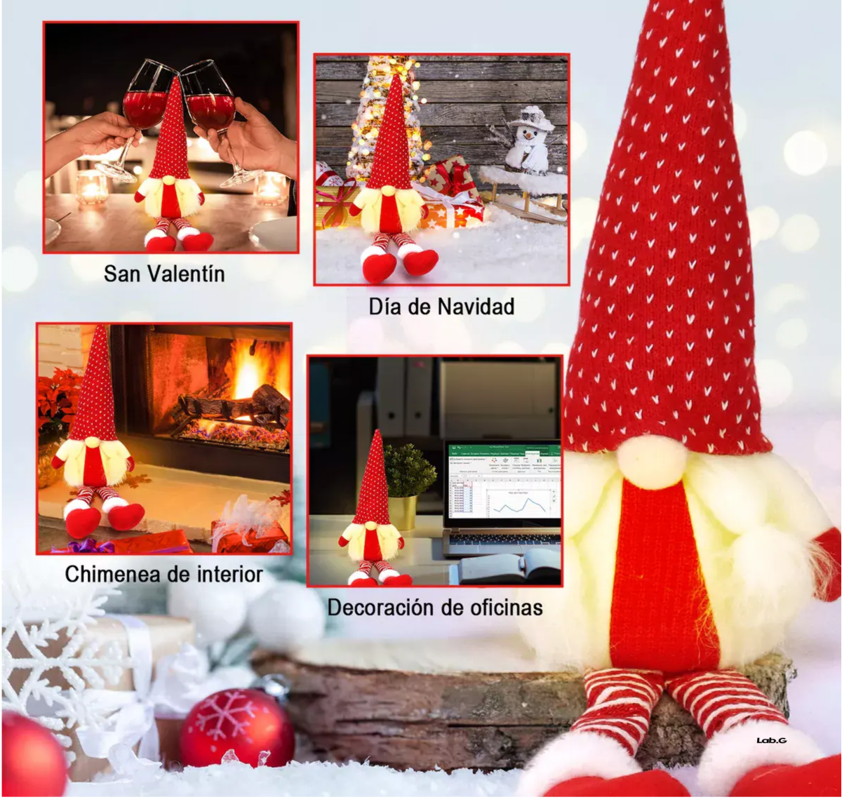 Foto 6 pulgar | Muñecas Gnomo Navideña con Luz Led Decoración Regalos 3 piezas Rojo