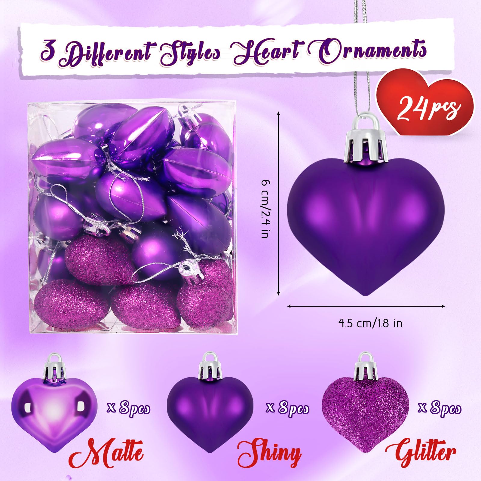 Foto 3 pulgar | Adornos Colgantes Con Forma De Corazón Para El Día De San Valentín, 24 Unidades, Color Morado - Venta Internacional.
