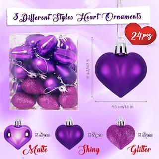 Foto 2 | Adornos Colgantes Con Forma De Corazón Para El Día De San Valentín, 24 Unidades, Color Morado - Venta Internacional.
