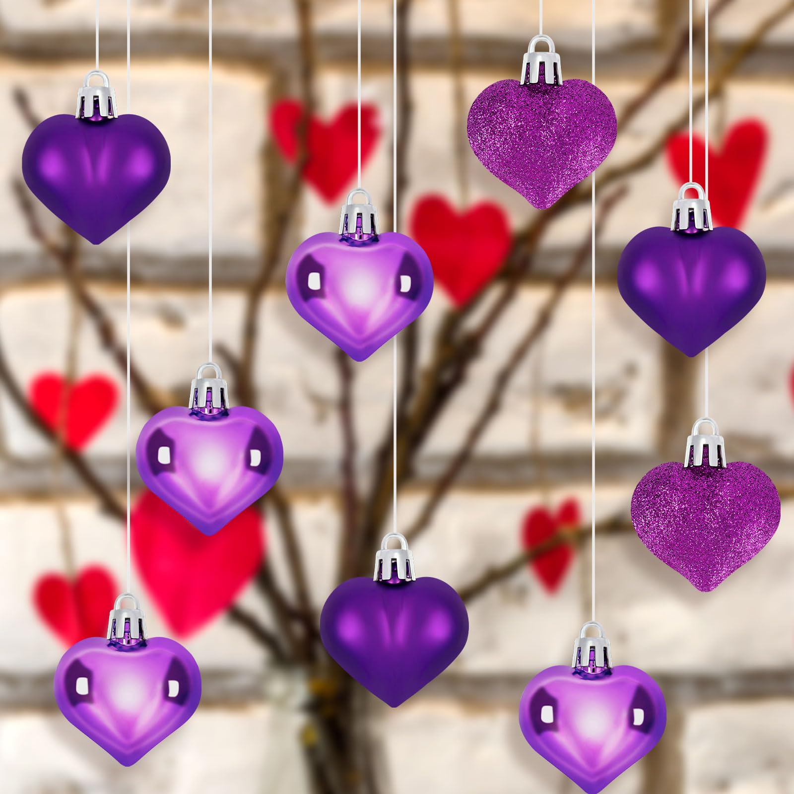 Foto 4 | Adornos Colgantes Con Forma De Corazón Para El Día De San Valentín, 24 Unidades, Color Morado - Venta Internacional.