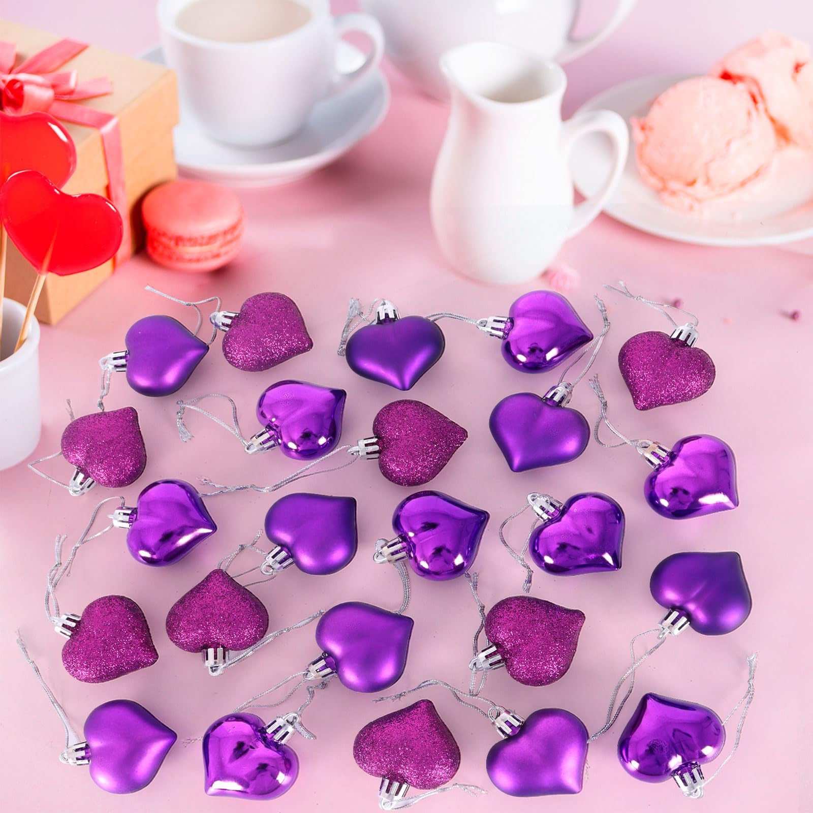 Foto 6 pulgar | Adornos Colgantes Con Forma De Corazón Para El Día De San Valentín, 24 Unidades, Color Morado - Venta Internacional.