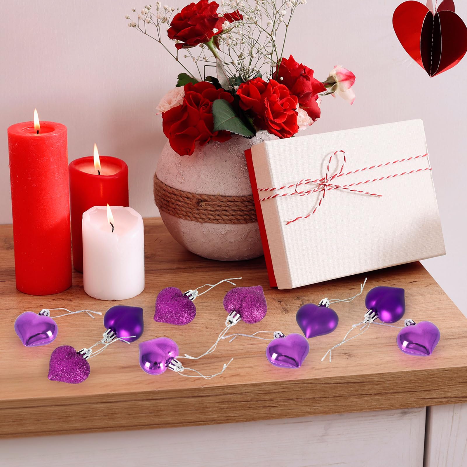 Foto 8 pulgar | Adornos Colgantes Con Forma De Corazón Para El Día De San Valentín, 24 Unidades, Color Morado - Venta Internacional.