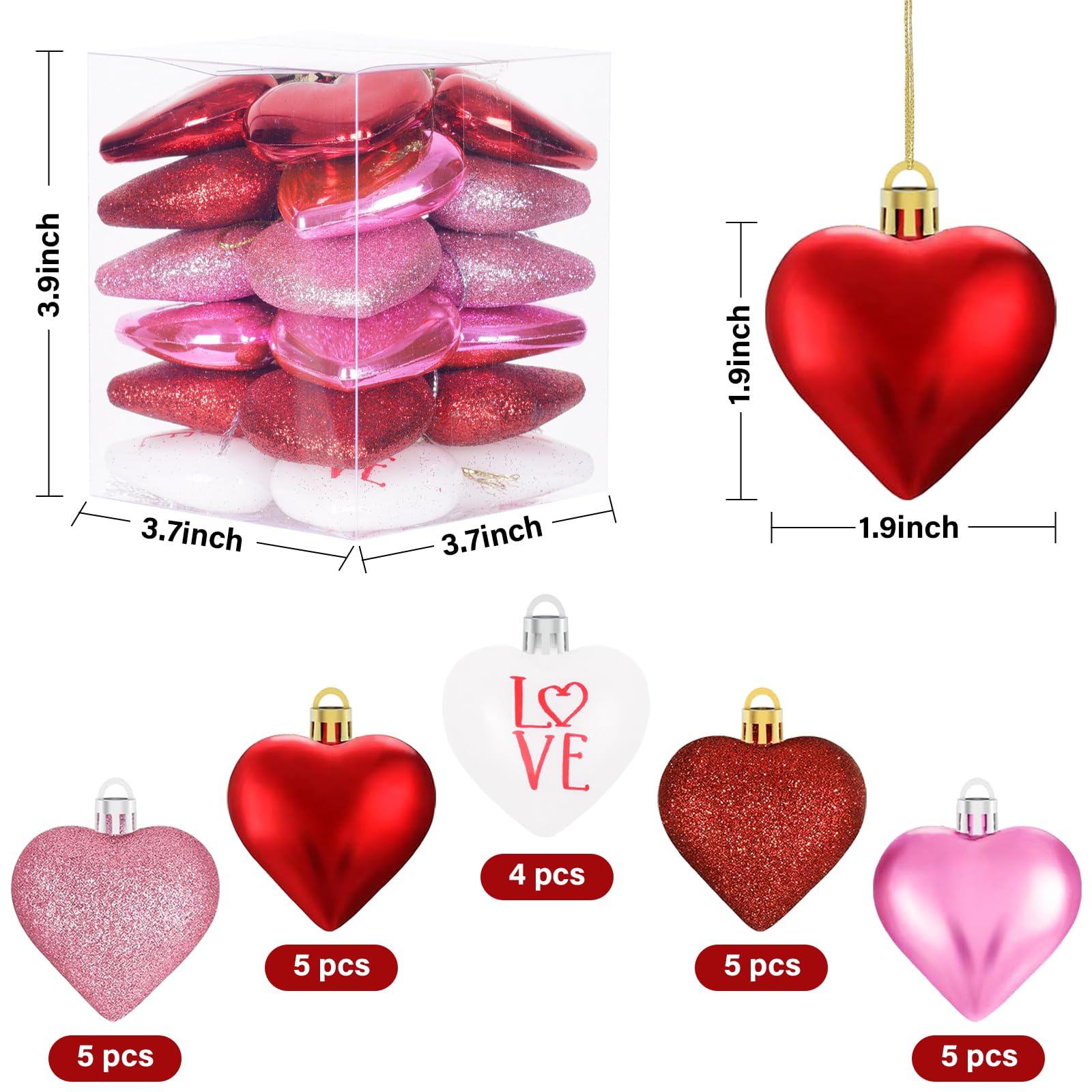 Foto 3 pulgar | Juego De 24 Bolas De Navidad Con Forma De Corazón Ornaments Xmasexp - Venta Internacional.