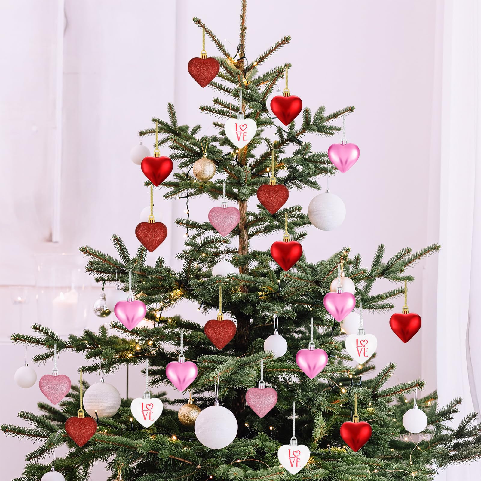 Foto 8 pulgar | Juego De 24 Bolas De Navidad Con Forma De Corazón Ornaments Xmasexp - Venta Internacional.