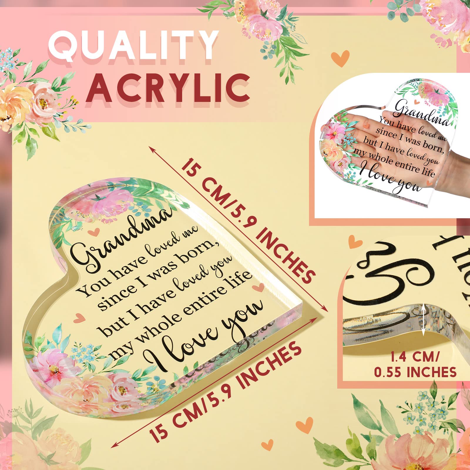 Foto 3 pulgar | Letrero Decorativo De Acrílico Con Forma De Abuela Jetec, Acuarela, Flores - Venta Internacional.