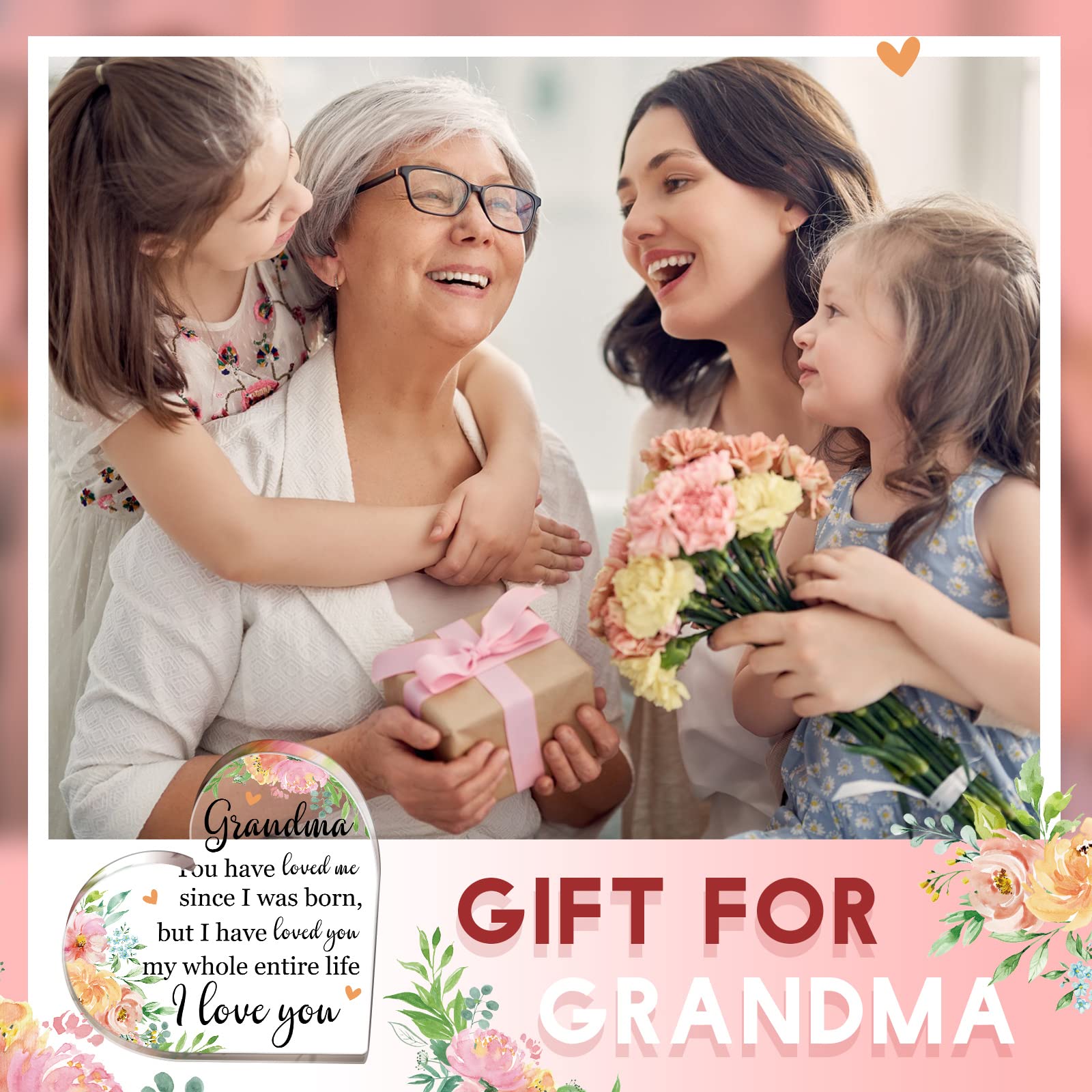 Foto 5 | Letrero Decorativo De Acrílico Con Forma De Abuela Jetec, Acuarela, Flores - Venta Internacional.
