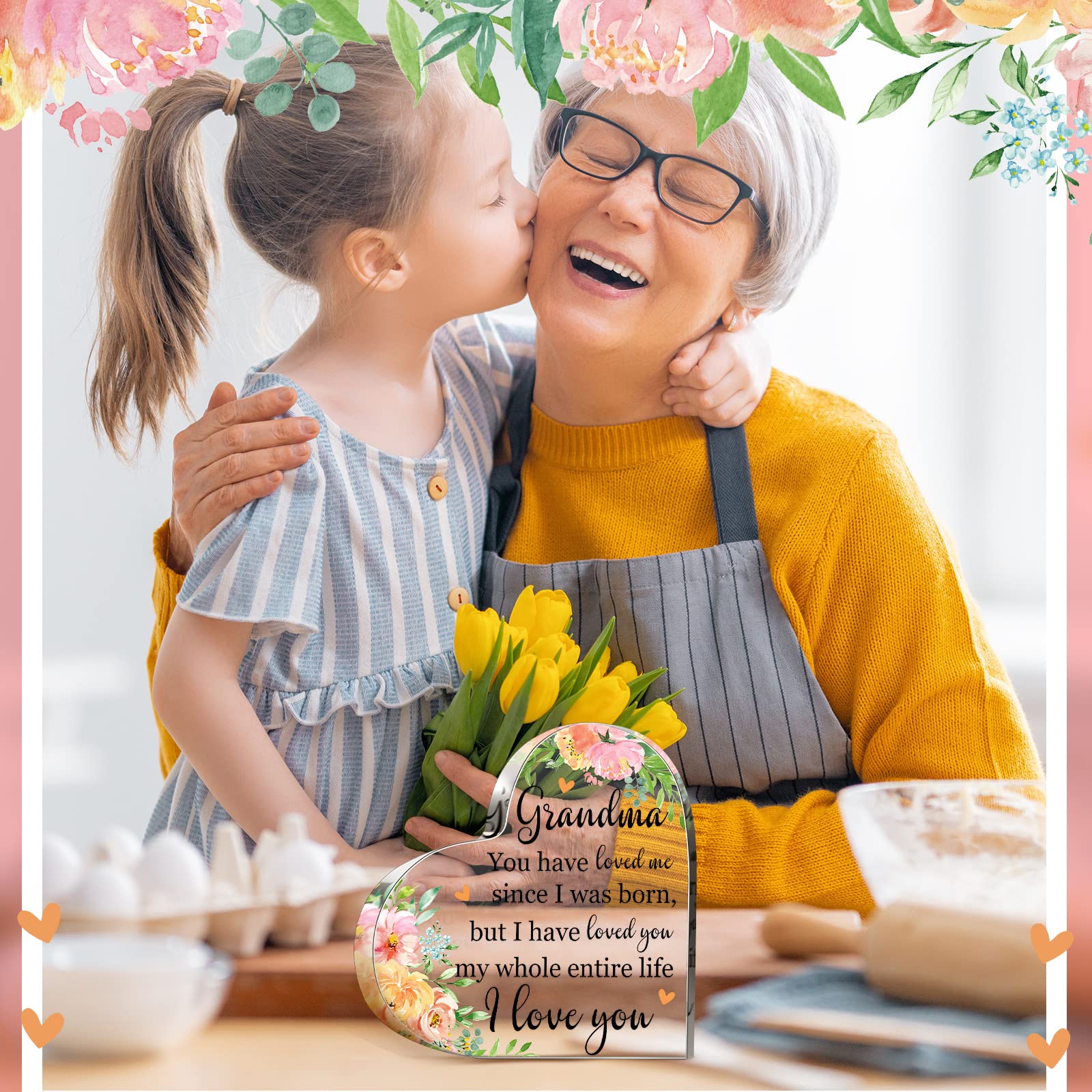 Foto 6 | Letrero Decorativo De Acrílico Con Forma De Abuela Jetec, Acuarela, Flores - Venta Internacional.