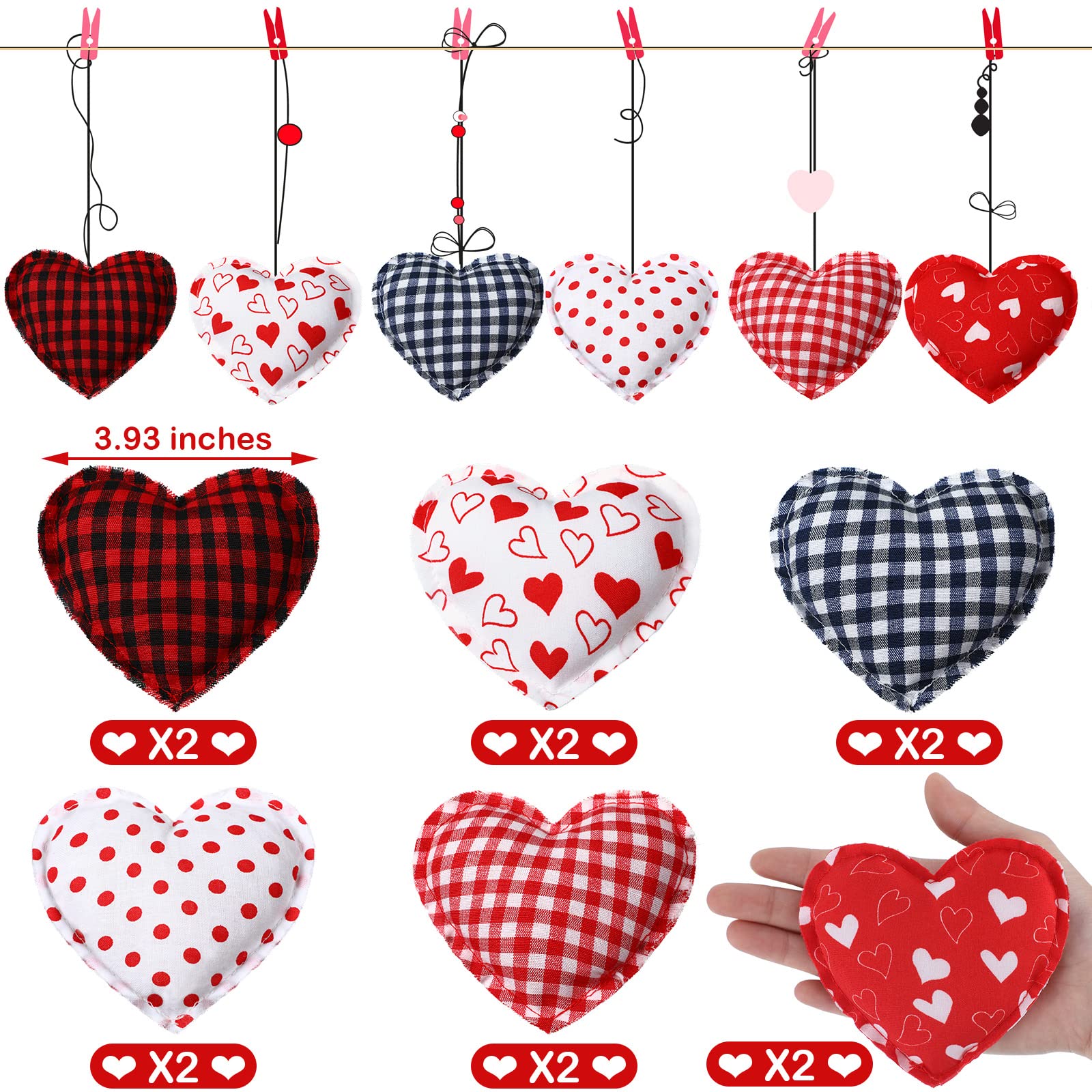 Foto 3 pulgar | Adornos Colgantes De Tela Con Forma De Corazón Para Tatuajes, 10 Cm, 12 Piezas - Venta Internacional.