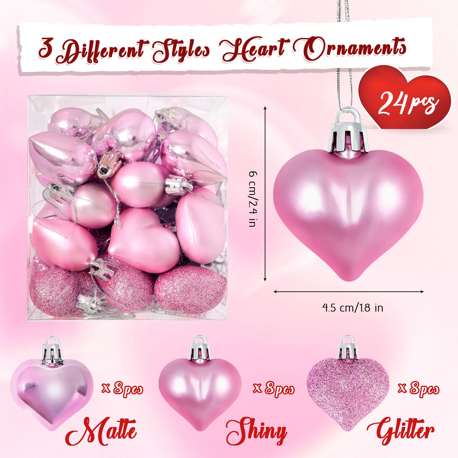 Foto 2 | Adornos En Forma De Corazón Para El Día De San Valentín, 24 Unidades, Para Colgar, Color - Venta Internacional.