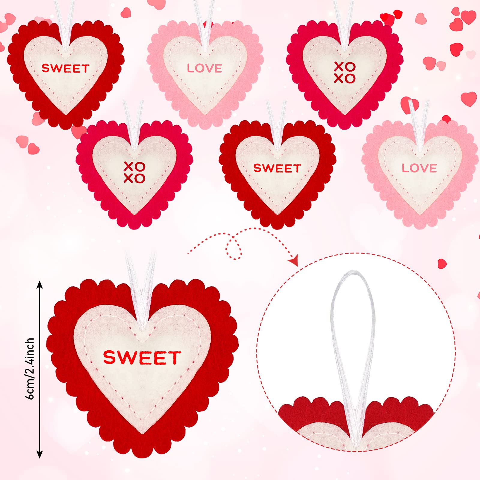 Foto 3 pulgar | Adornos Navideños En Forma De Corazón De Fieltro Para Decoración, 24 Piezas - Venta Internacional.