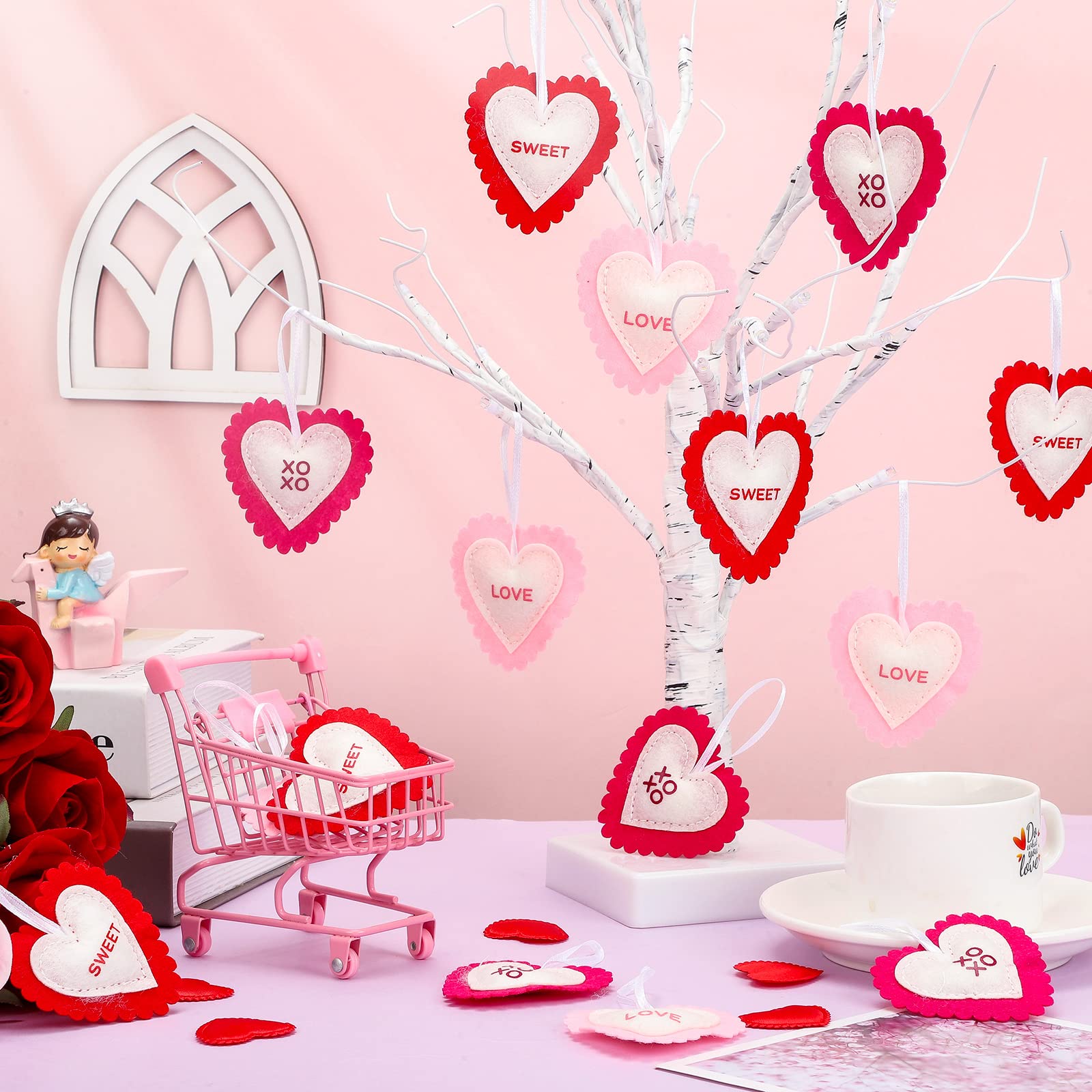 Foto 4 pulgar | Adornos Navideños En Forma De Corazón De Fieltro Para Decoración, 24 Piezas - Venta Internacional.