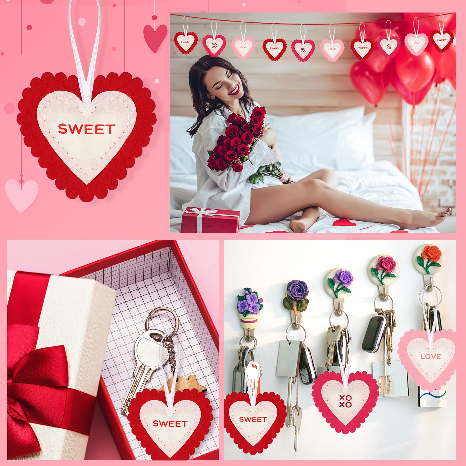 Foto 5 pulgar | Adornos Navideños En Forma De Corazón De Fieltro Para Decoración, 24 Piezas - Venta Internacional.
