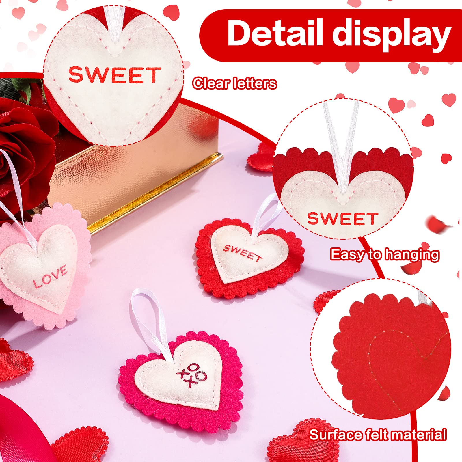 Foto 6 pulgar | Adornos Navideños En Forma De Corazón De Fieltro Para Decoración, 24 Piezas - Venta Internacional.