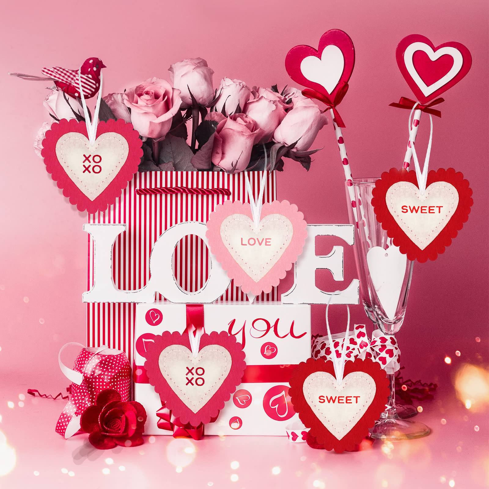 Foto 7 pulgar | Adornos Navideños En Forma De Corazón De Fieltro Para Decoración, 24 Piezas - Venta Internacional.