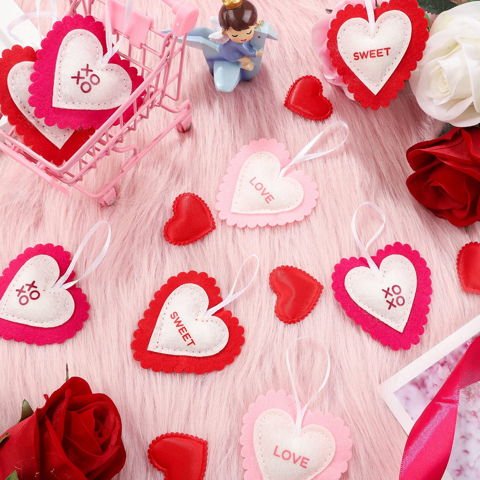 Foto 8 pulgar | Adornos Navideños En Forma De Corazón De Fieltro Para Decoración, 24 Piezas - Venta Internacional.
