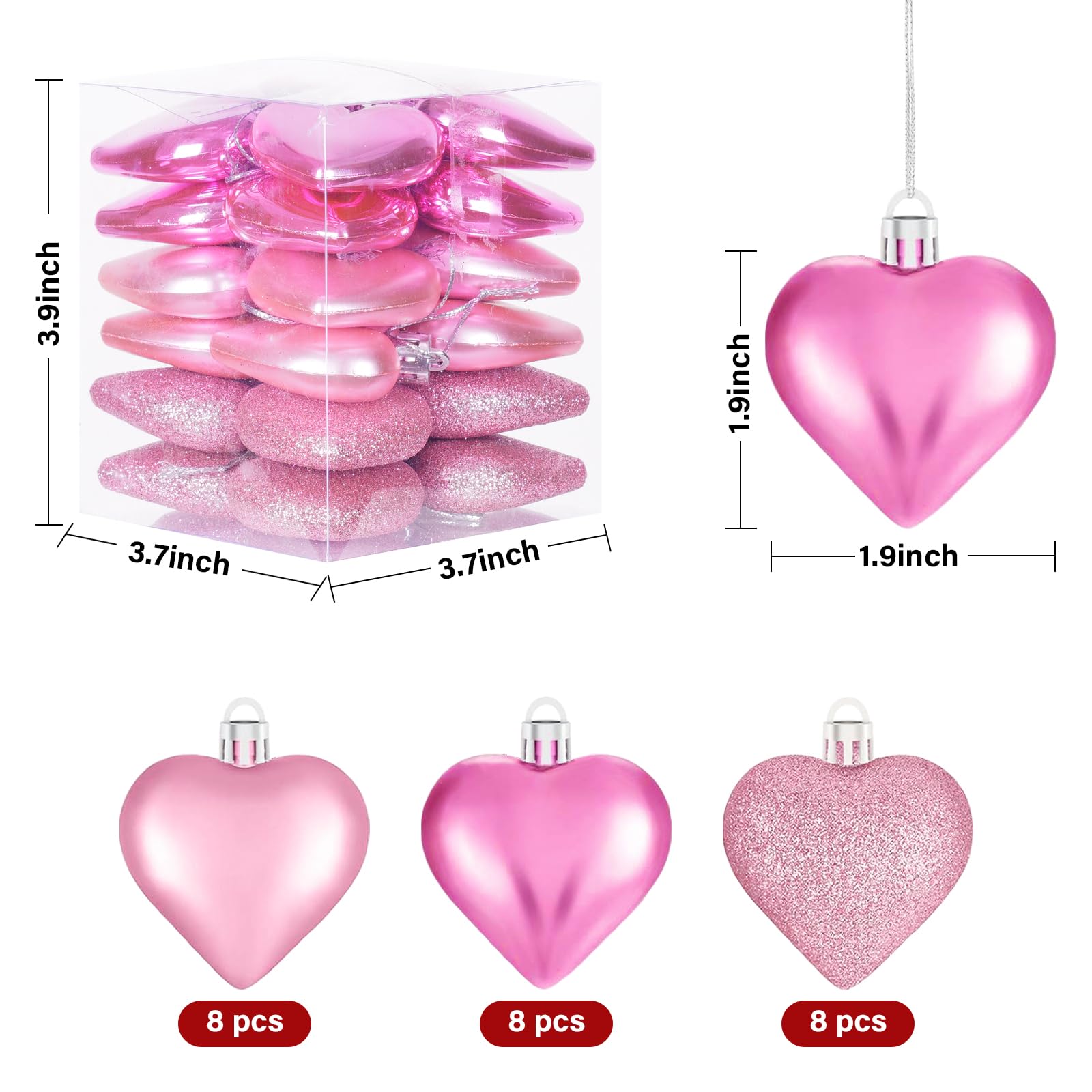 Foto 3 pulgar | Juego De 24 Bolas Con Forma De Corazón Ornaments Xmasexp, Color Rosa Para San Valentín - Venta Internacional.