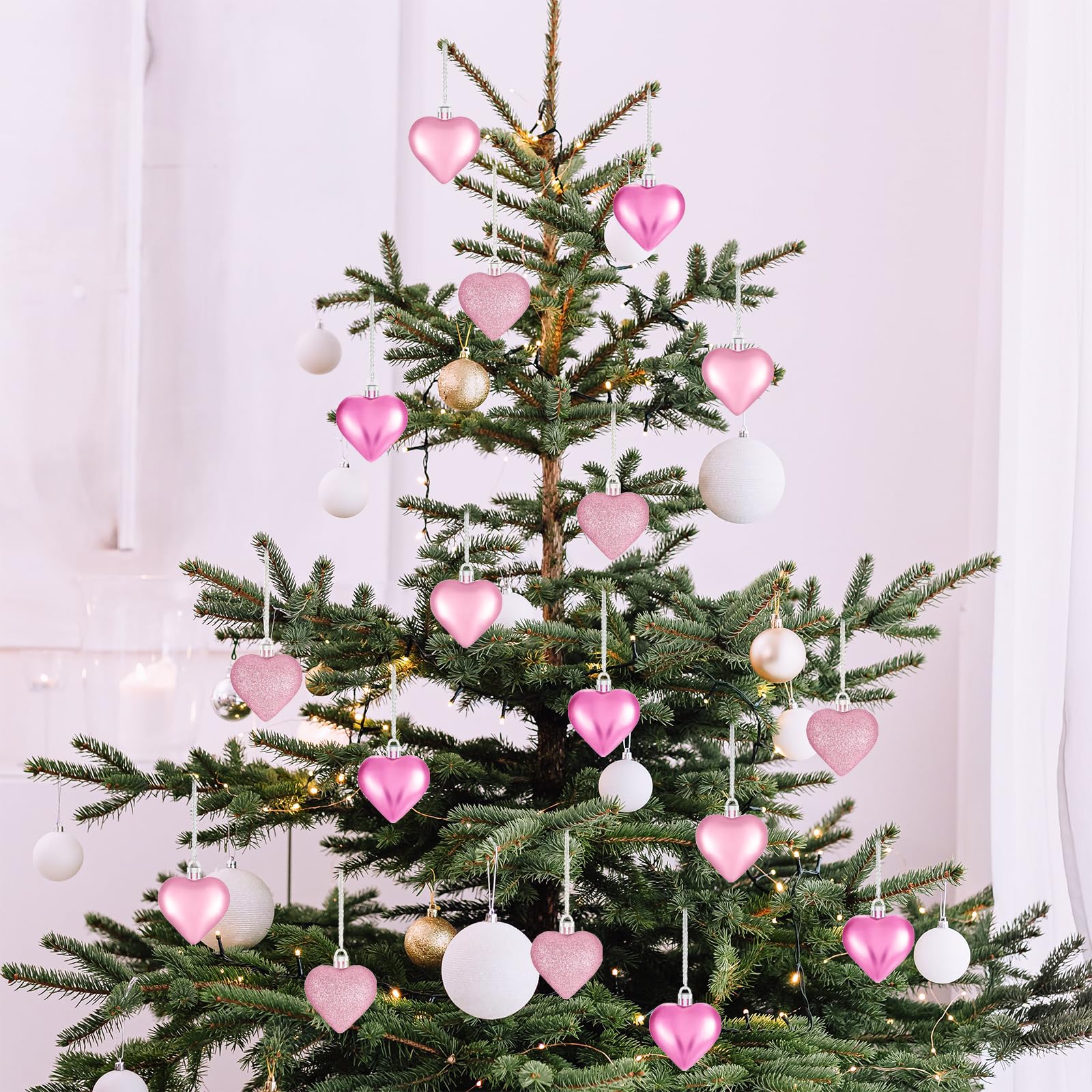 Foto 7 | Juego De 24 Bolas Con Forma De Corazón Ornaments Xmasexp, Color Rosa Para San Valentín - Venta Internacional.