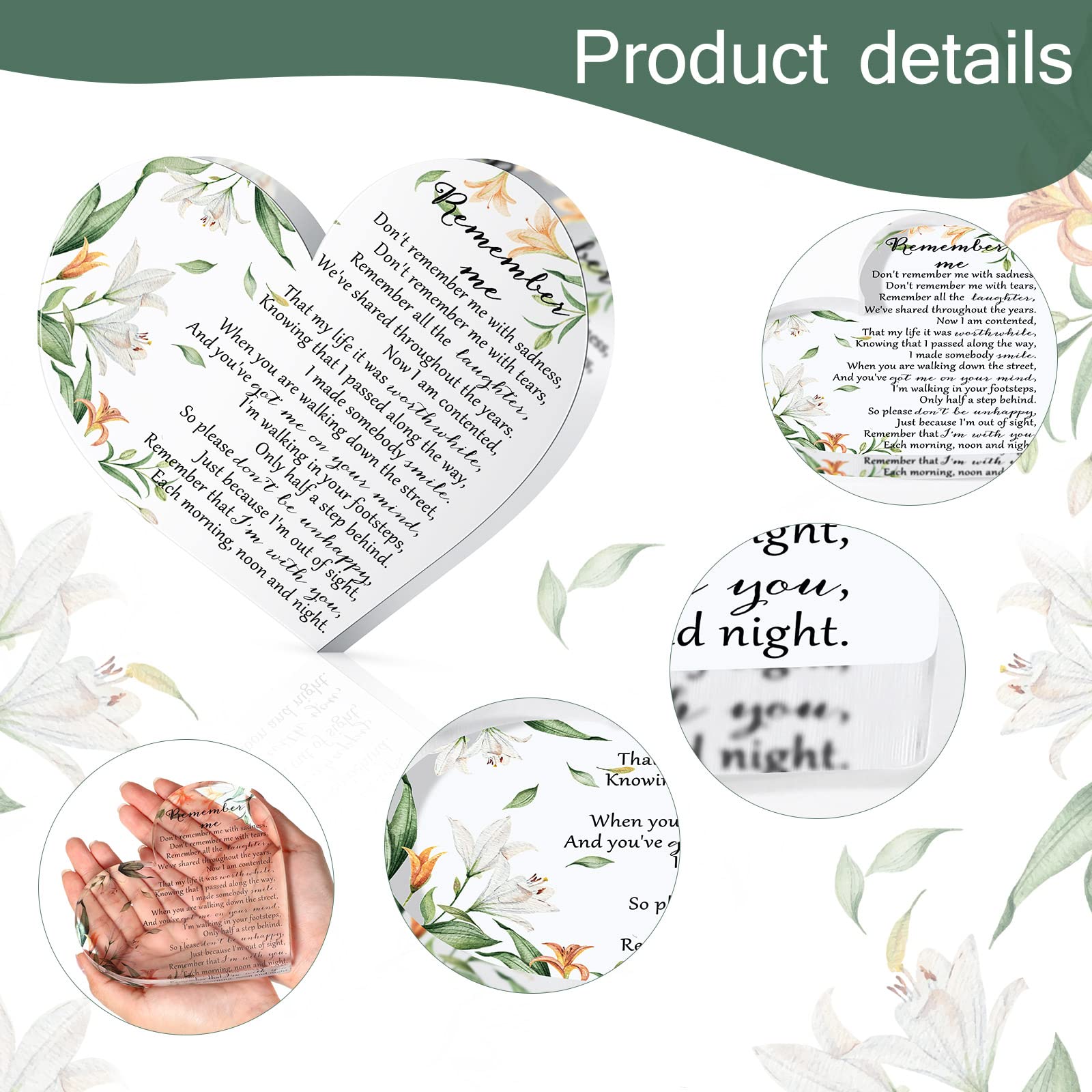Foto 4 pulgar | Regalo Conmemorativo en Inglés Yookeer Sympathy en Acrílico con Forma de Corazón - Venta Internacional