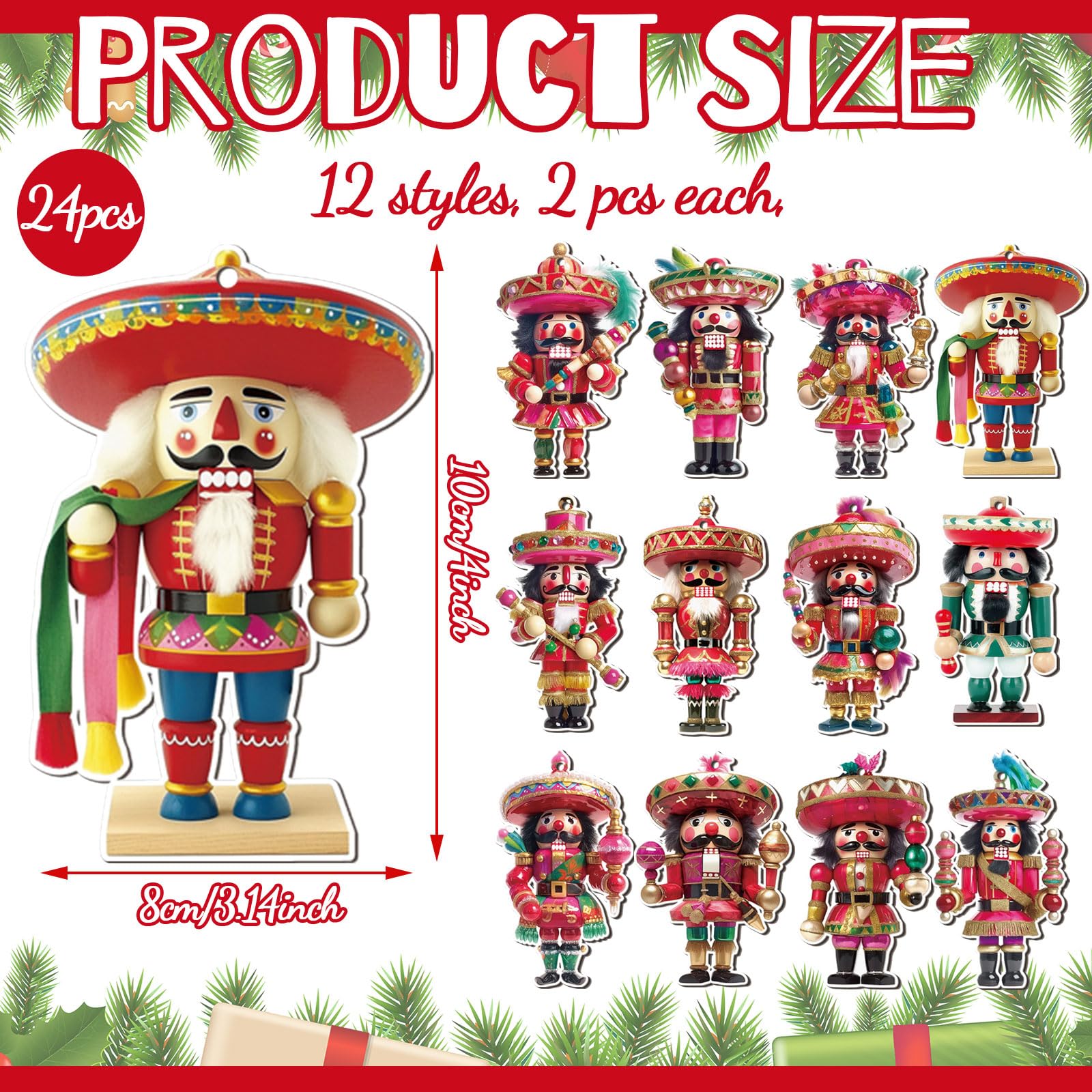 Foto 3 pulgar | Ornaments Syhood Christmas Con Forma De Cascanueces Mexicano, Madera, 10 Cm, 24 Unidades - Venta Internacional.