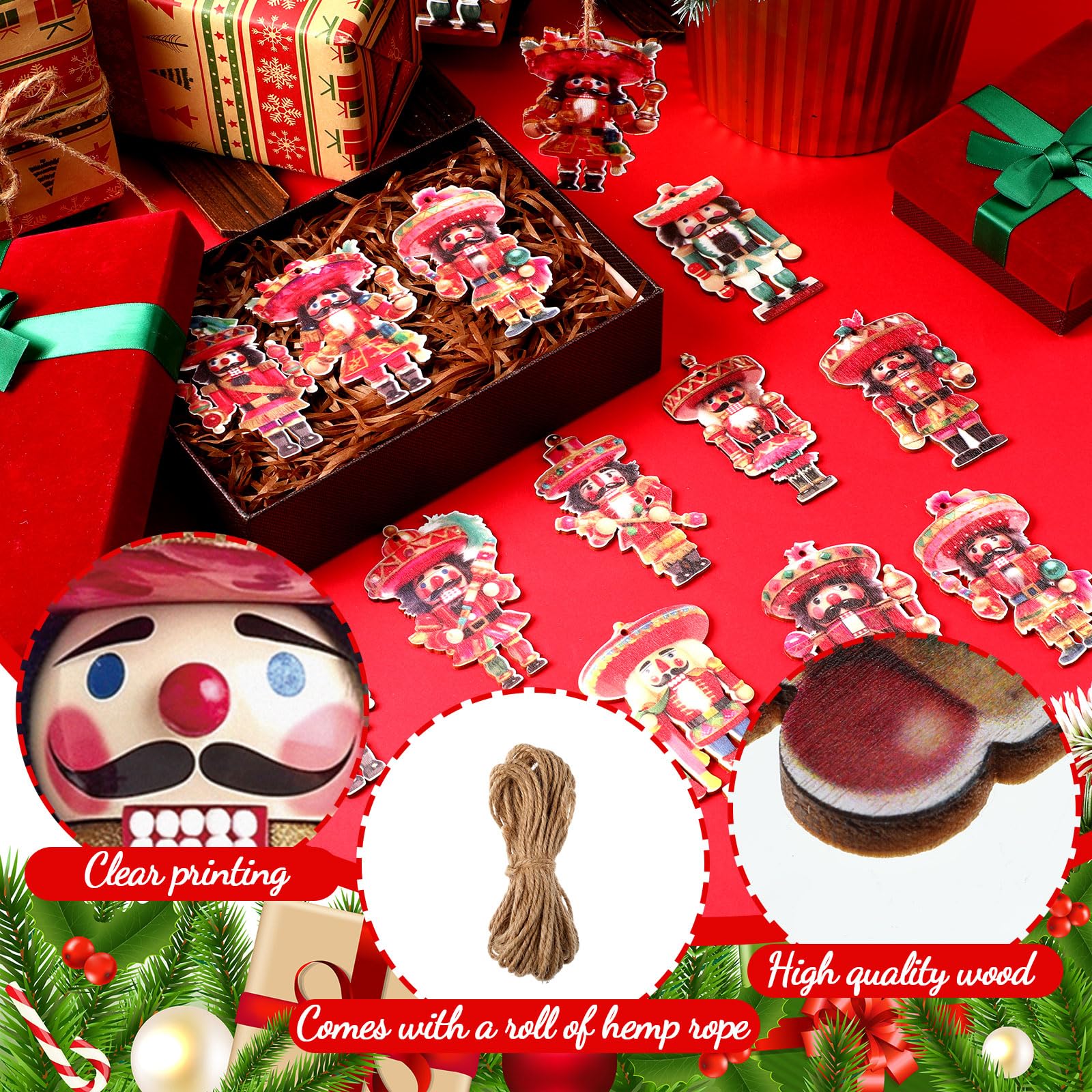 Foto 4 pulgar | Ornaments Syhood Christmas Con Forma De Cascanueces Mexicano, Madera, 10 Cm, 24 Unidades - Venta Internacional.