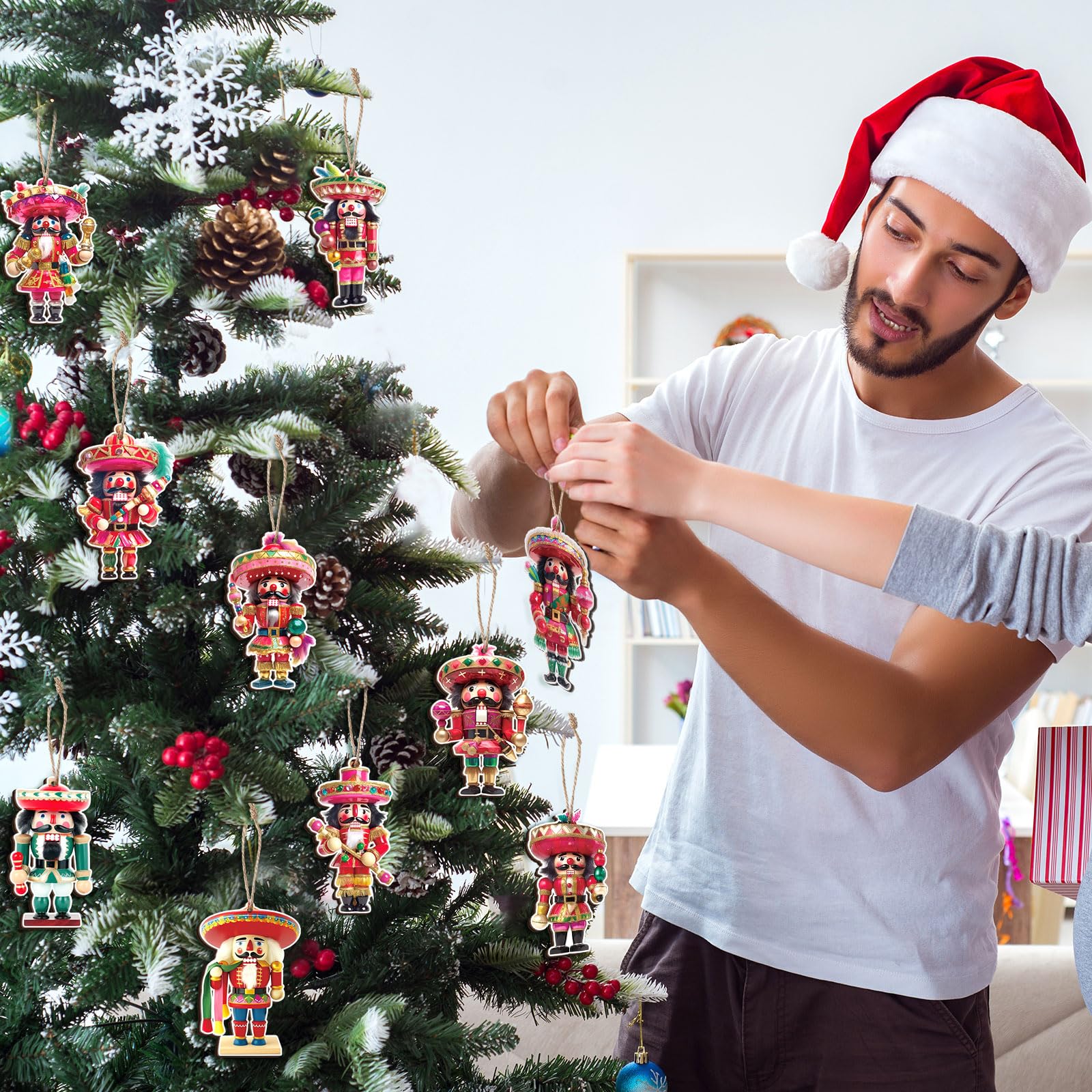 Foto 6 pulgar | Ornaments Syhood Christmas Con Forma De Cascanueces Mexicano, Madera, 10 Cm, 24 Unidades - Venta Internacional.