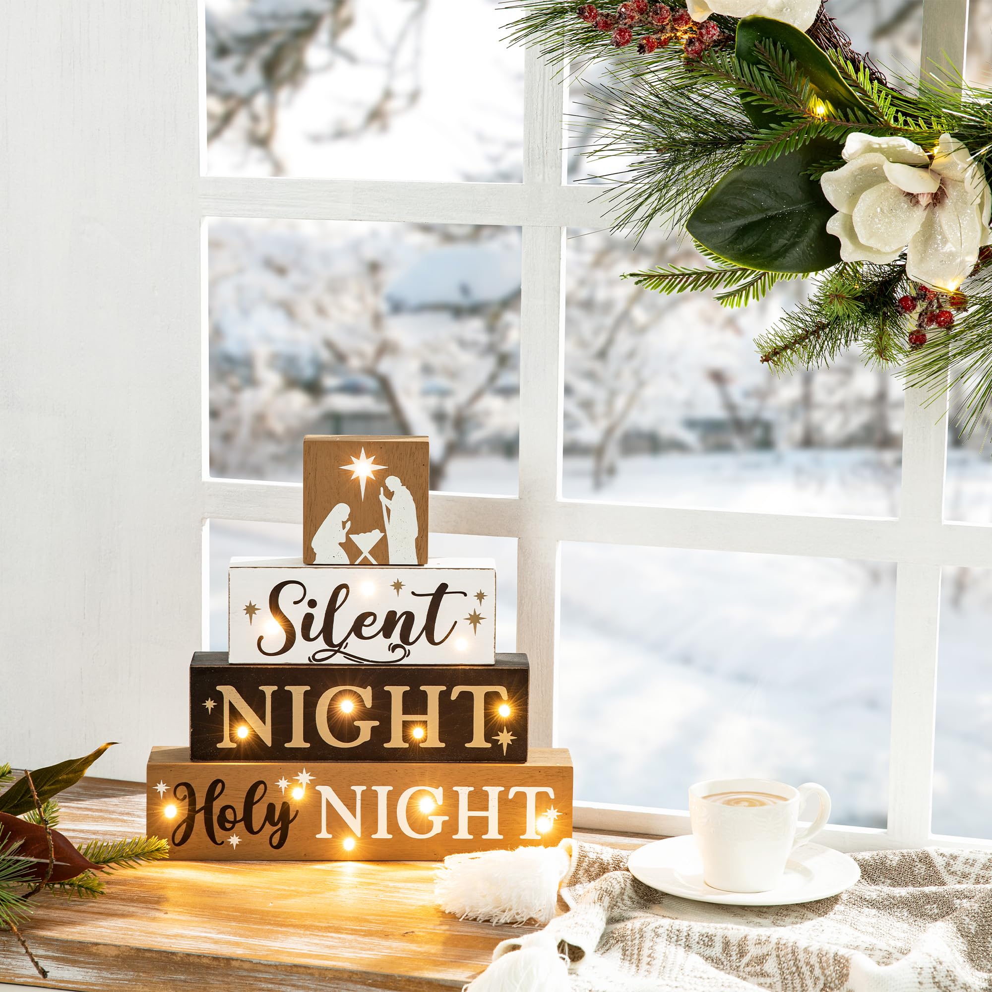Letreros de Madera Glitzhome para Decoración de Mesa Navideña Silent Night - Venta Internacional
