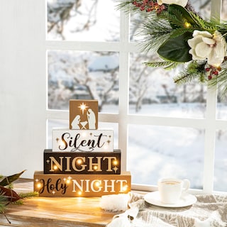 Foto 1 | Letreros de Madera Glitzhome para Decoración de Mesa Navideña Silent Night - Venta Internacional