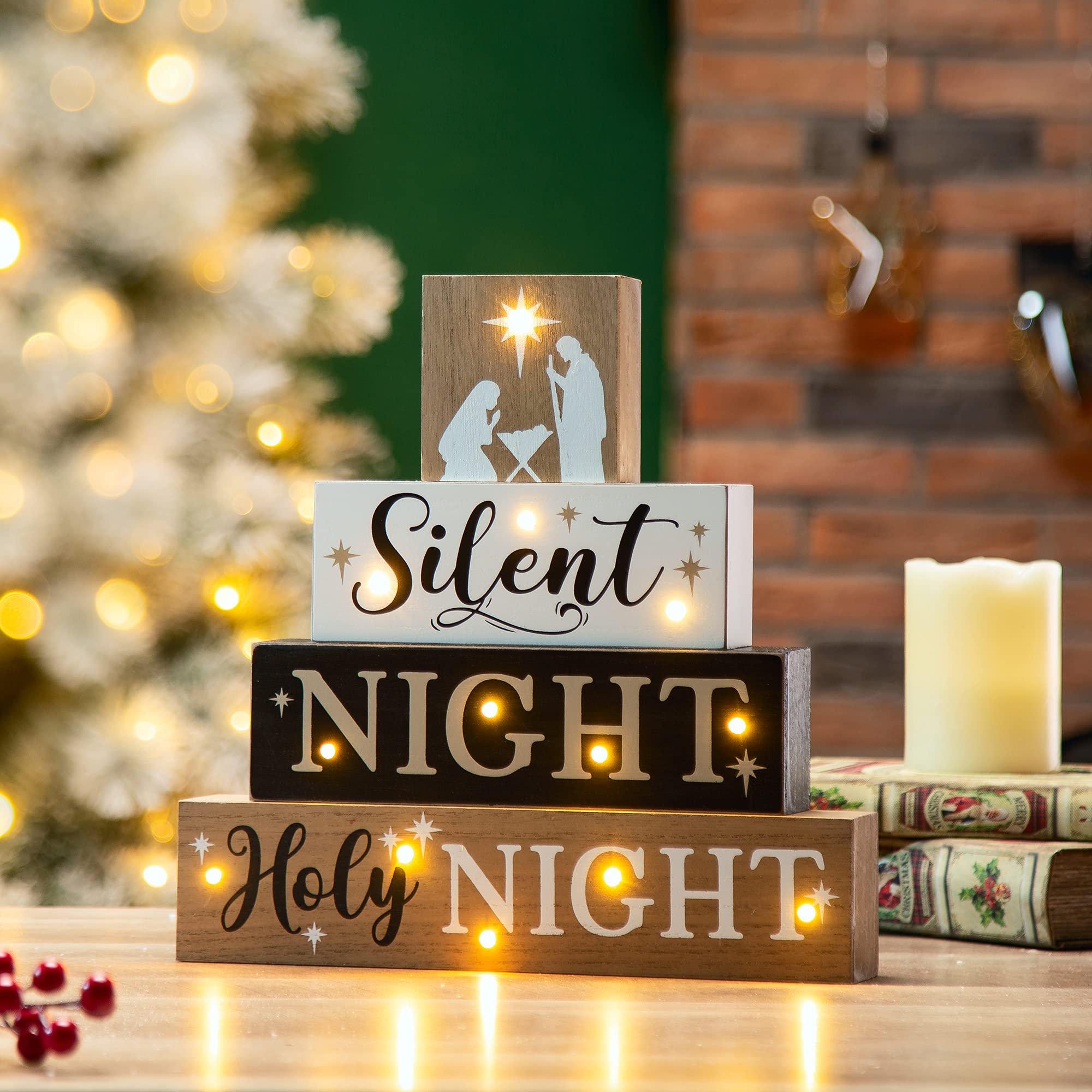 Foto 3 pulgar | Letreros de Madera Glitzhome para Decoración de Mesa Navideña Silent Night - Venta Internacional
