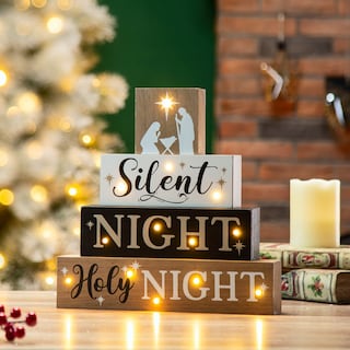 Foto 2 | Letreros de Madera Glitzhome para Decoración de Mesa Navideña Silent Night - Venta Internacional