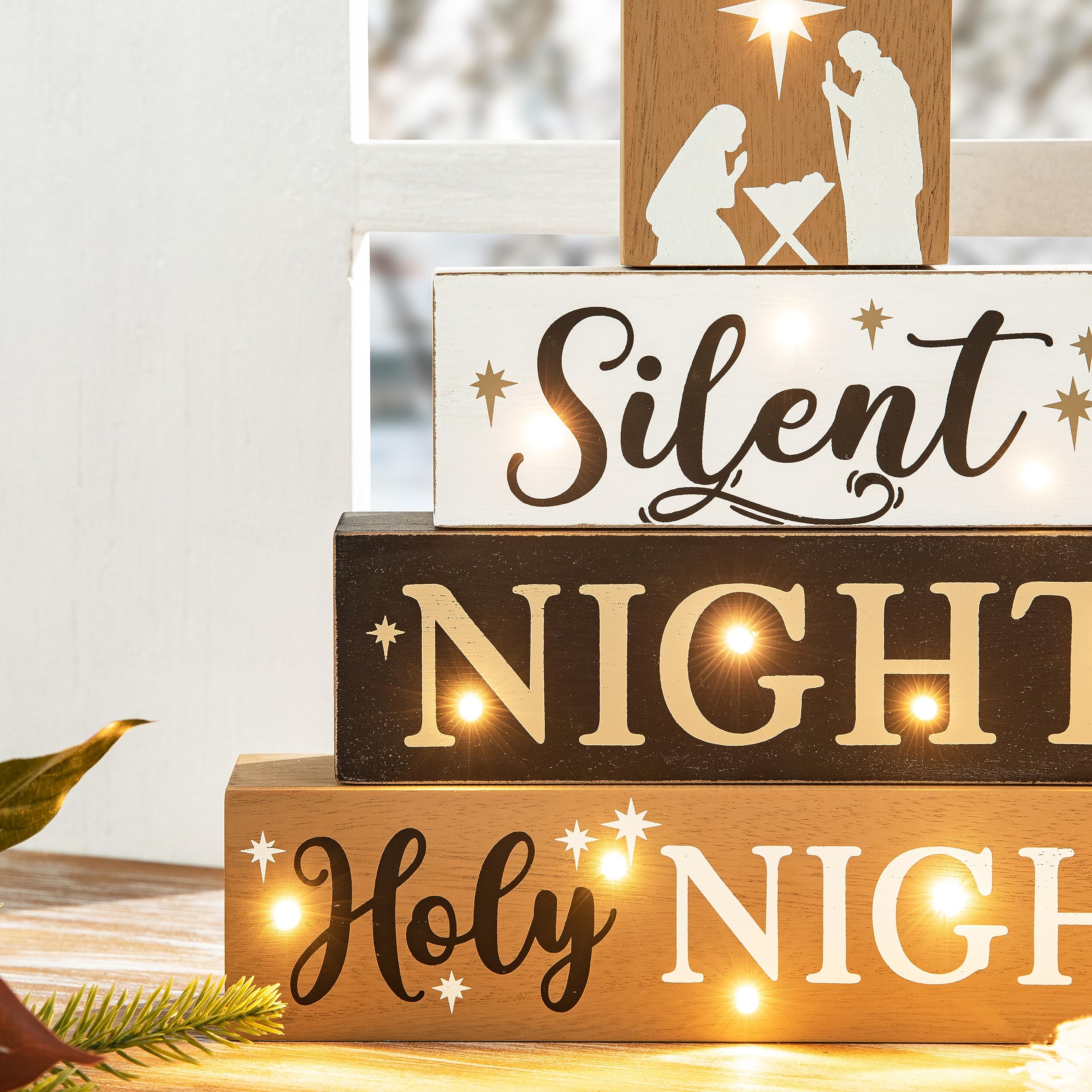Foto 5 pulgar | Letreros de Madera Glitzhome para Decoración de Mesa Navideña Silent Night - Venta Internacional