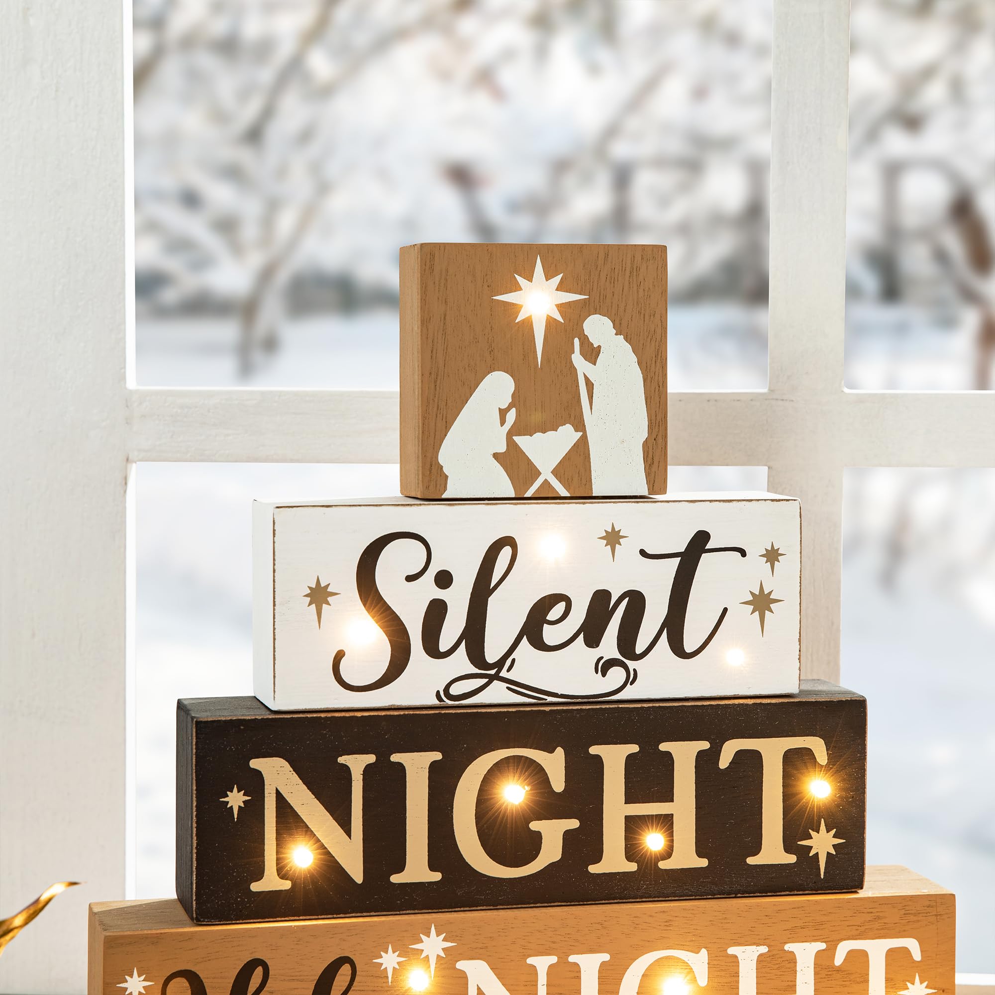 Foto 7 pulgar | Letreros de Madera Glitzhome para Decoración de Mesa Navideña Silent Night - Venta Internacional