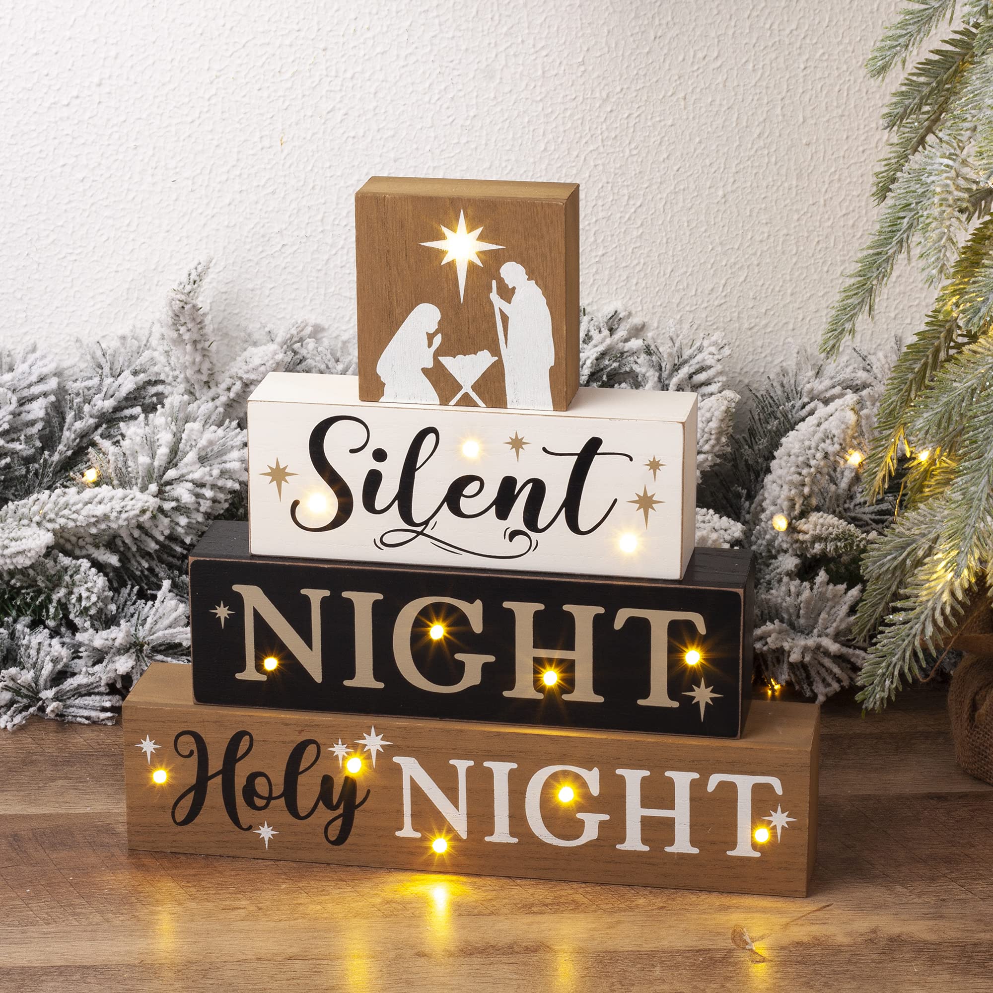 Foto 7 | Letreros de Madera Glitzhome para Decoración de Mesa Navideña Silent Night - Venta Internacional