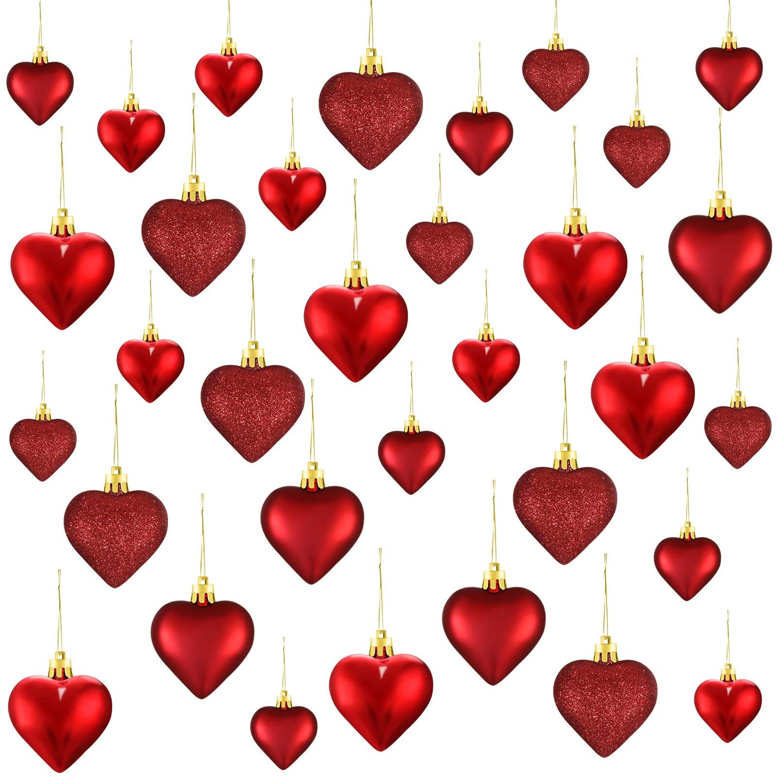 Adornos Skylety Heart, 30 Unidades, 2 Tamaños, Rojos, Para Navidad - Venta Internacional.