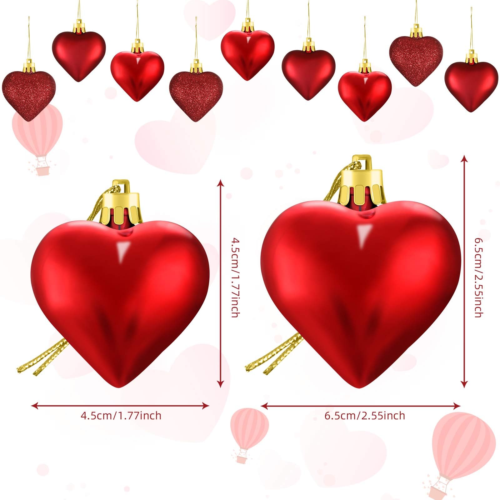 Foto 2 | Adornos Skylety Heart, 30 Unidades, 2 Tamaños, Rojos, Para Navidad - Venta Internacional.