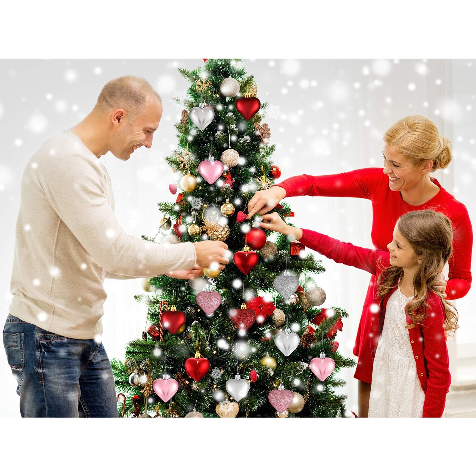 Foto 6 | Adornos Skylety Heart, 30 Unidades, 2 Tamaños, Rojos, Para Navidad - Venta Internacional.