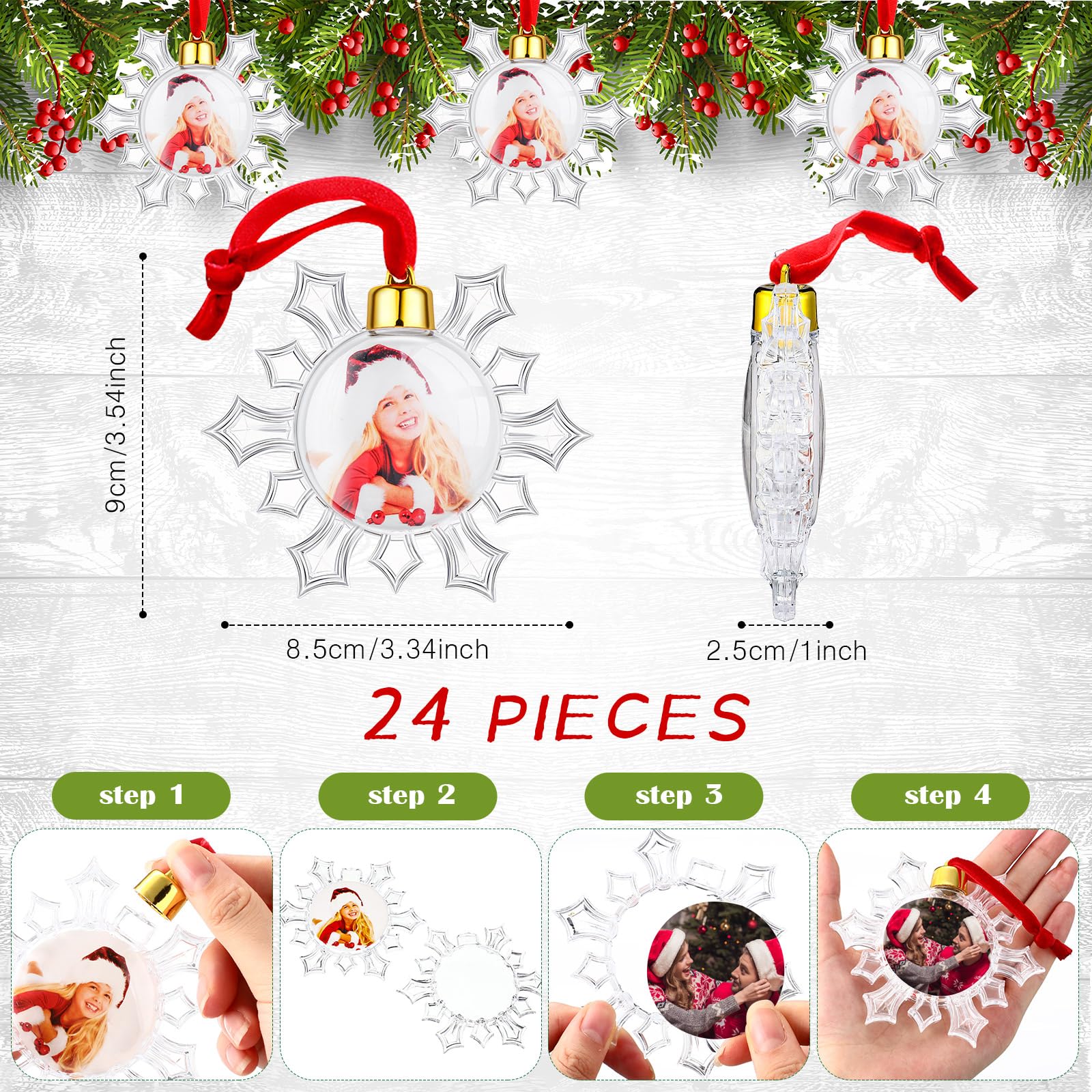 Foto 4 pulgar | Bola Skylety Para Adorno Navideño Con Fotografía, 24 Unidades, De Plástico Transparente - Venta Internacional.