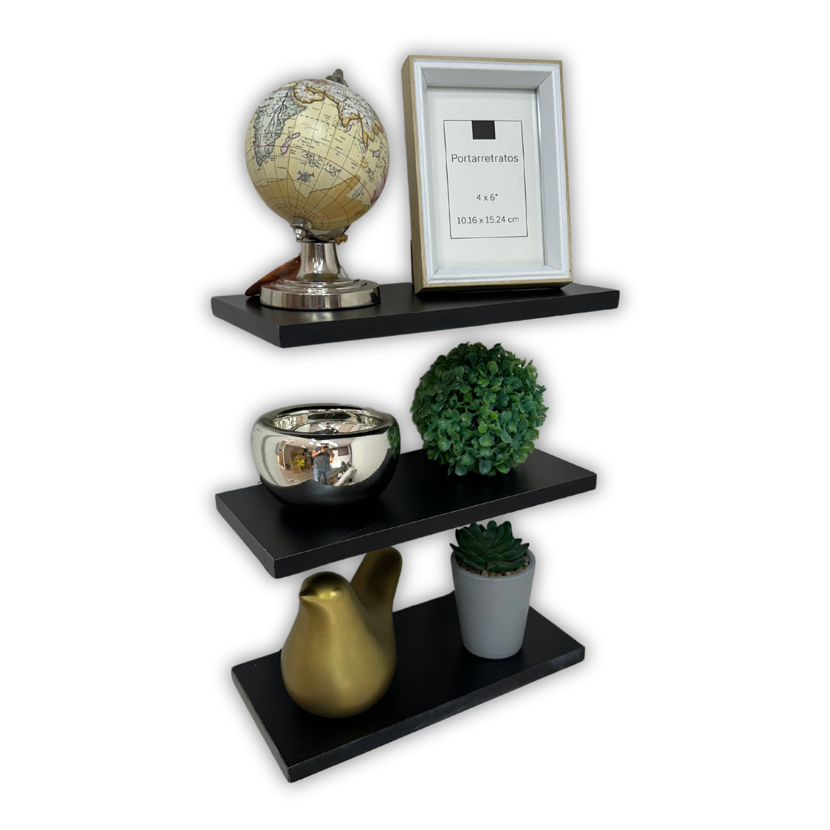 Juego de 3 Repisas Flotantes de Madera 30 x 15 cm Negro Estantes Funcionales Soportan 10 Kg
