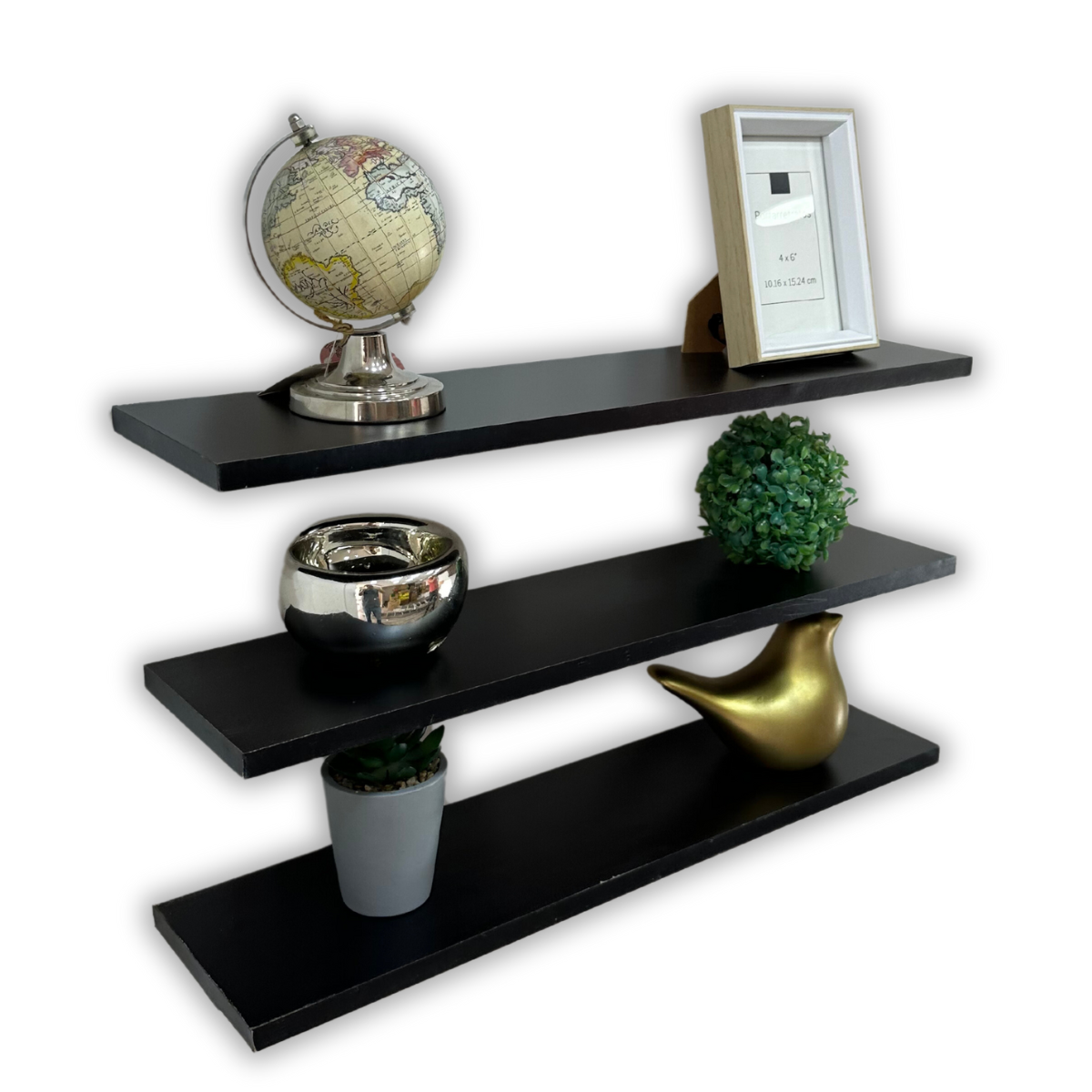 Juego de 3 Repisas Flotantes de Madera 60 x 15 cm Negro Estantes Funcionales Soportan 20kg