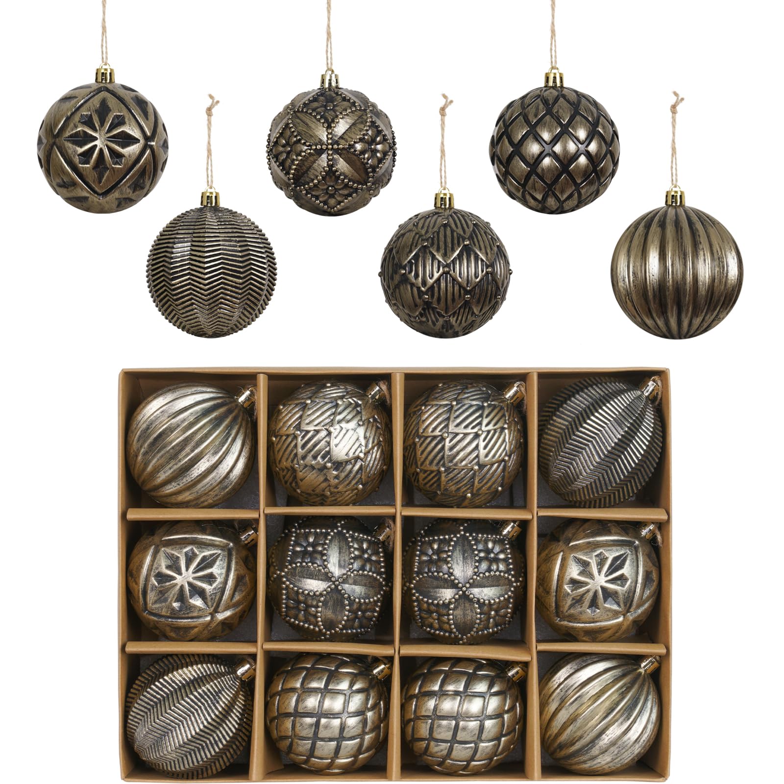 Foto 2 pulgar | Set De Adornos De Bolas De Navidad Xmasexp, Vintage Y Rústico, 12 Piezas - Venta Internacional.