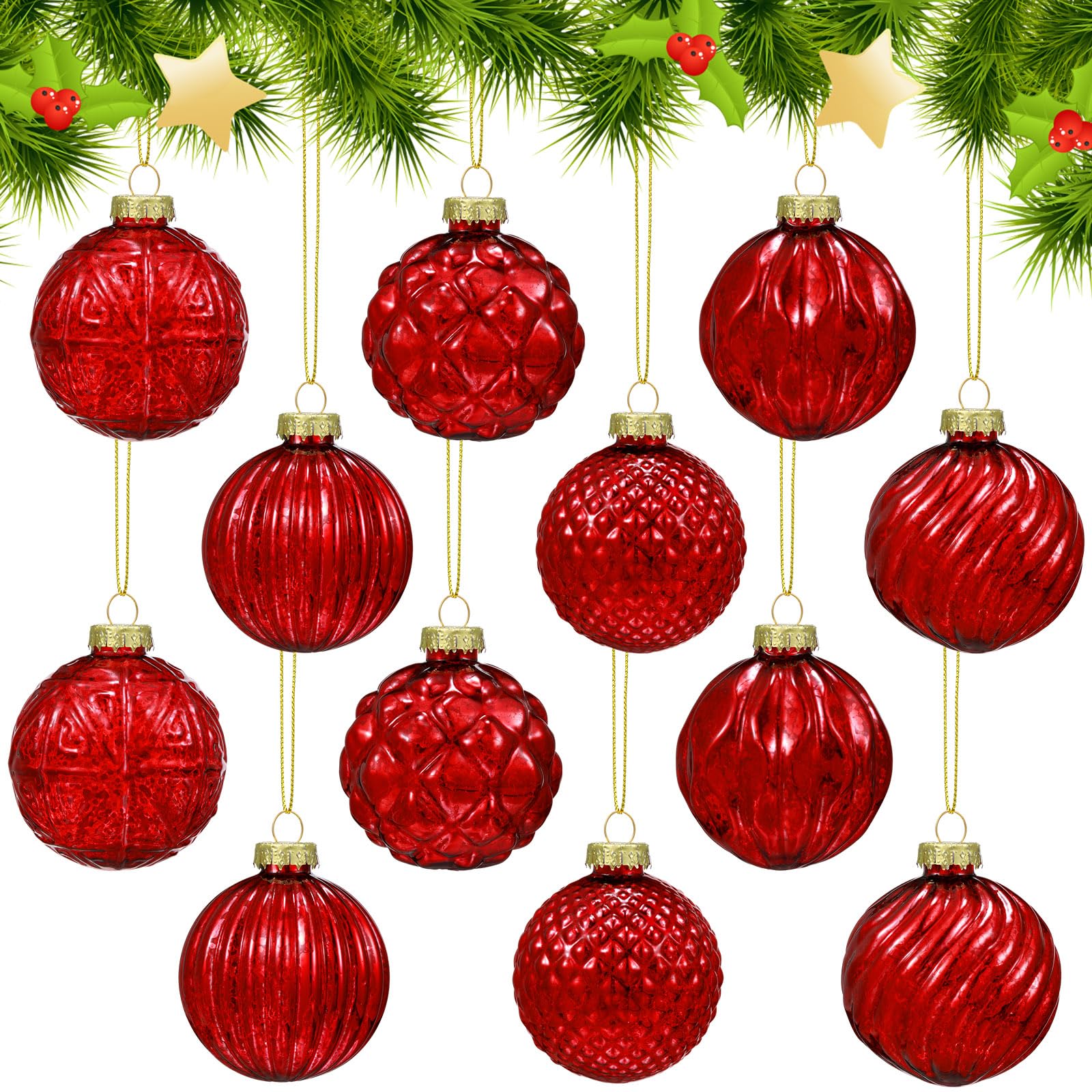 Juego De 12 Bolas Navideñas Jenaai, Cristal, 6 Cm, Color Rojo - Venta Internacional.