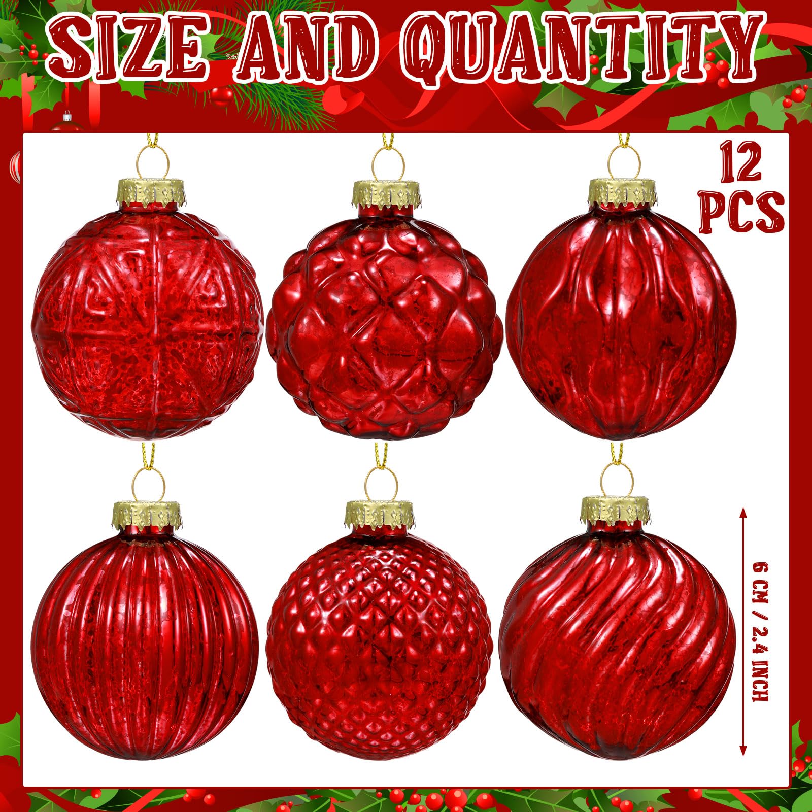 Foto 2 | Juego De 12 Bolas Navideñas Jenaai, Cristal, 6 Cm, Color Rojo - Venta Internacional.