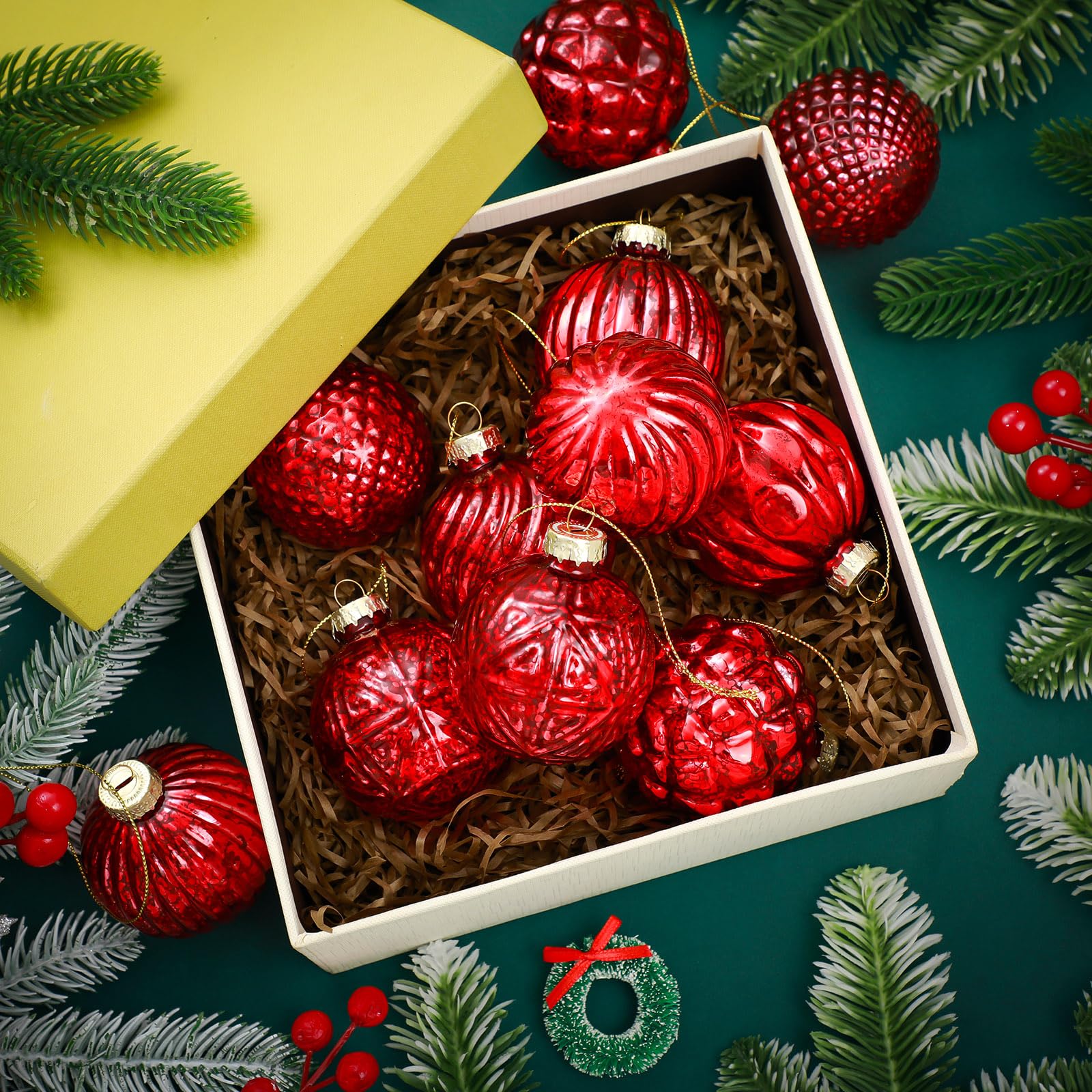 Foto 3 | Juego De 12 Bolas Navideñas Jenaai, Cristal, 6 Cm, Color Rojo - Venta Internacional.