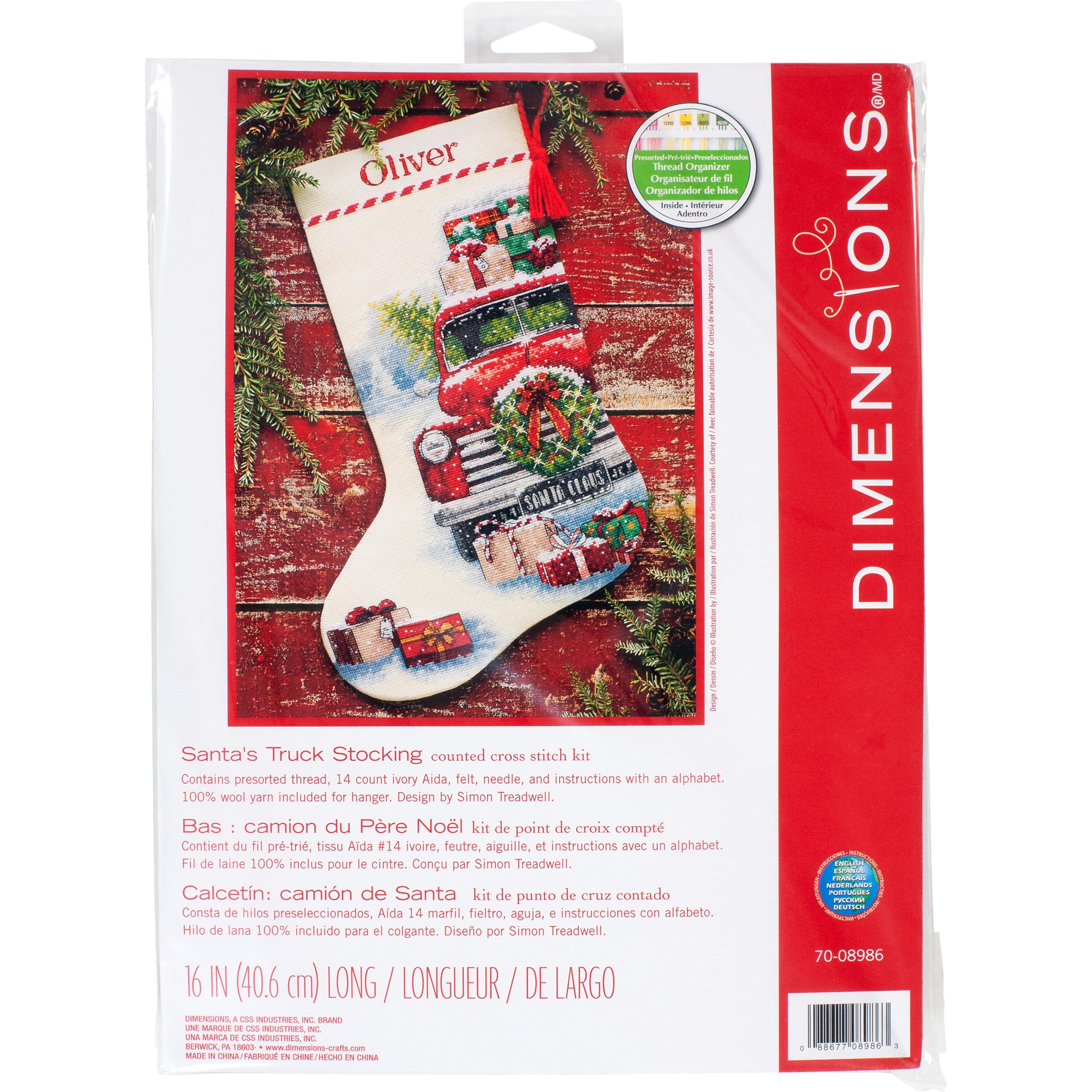 Dimensiones Del Kit De Punto De Cruz: Calcetín De Papá Noel Para Camión, 40 Cm - Venta Internacional.