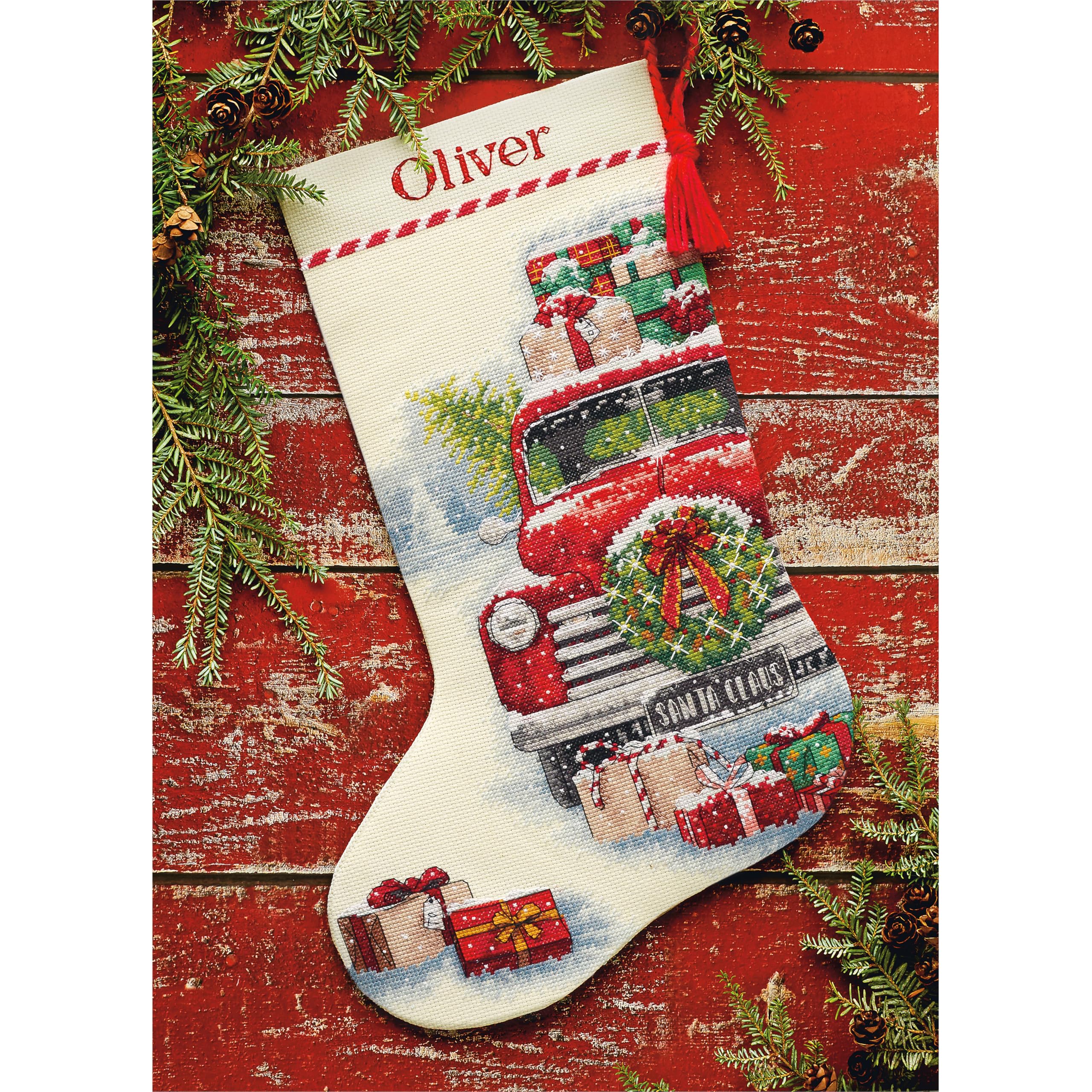 Foto 8 pulgar | Dimensiones Del Kit De Punto De Cruz: Calcetín De Papá Noel Para Camión, 40 Cm - Venta Internacional.