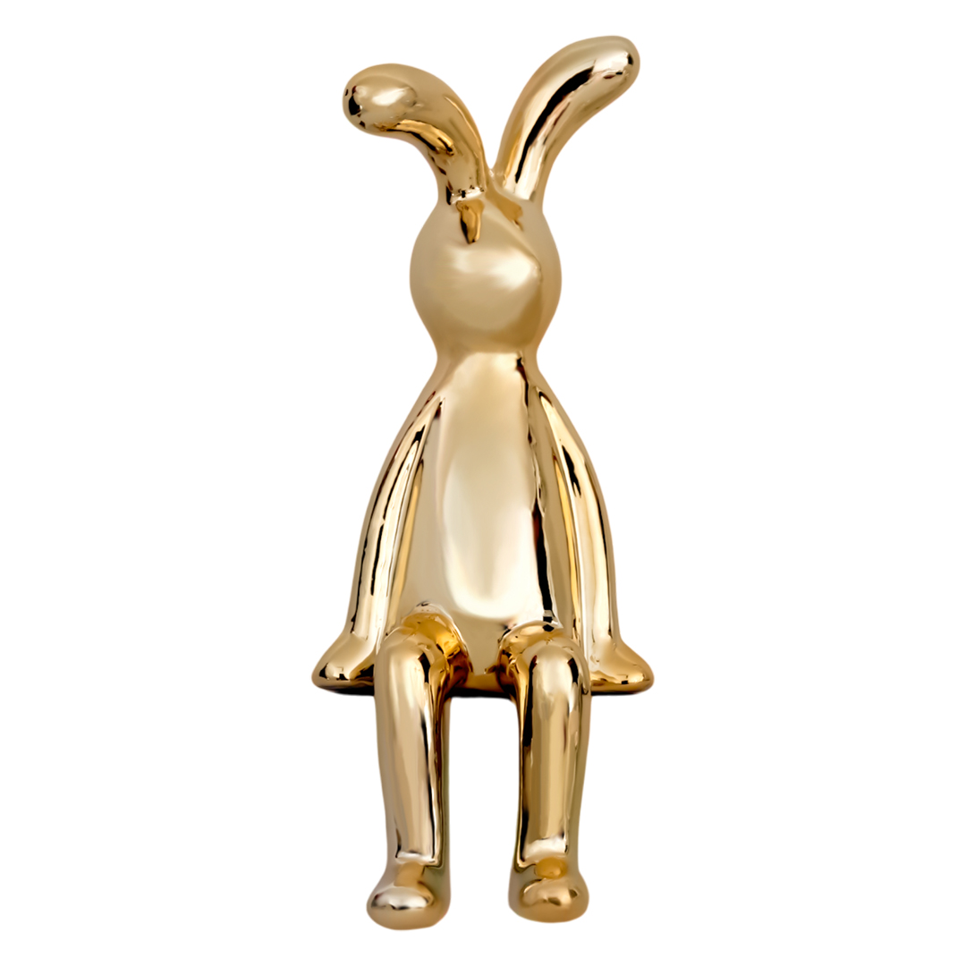 Figura Decorativa - Forma De Conejo Dorado