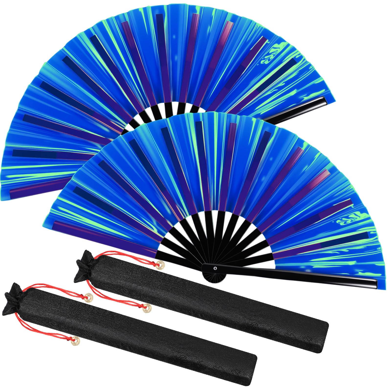 Abanicos De Seda Plegables A Mano Maitys Tai Ji Azul Oscuro (2 Paquetes) - Venta Internacional.