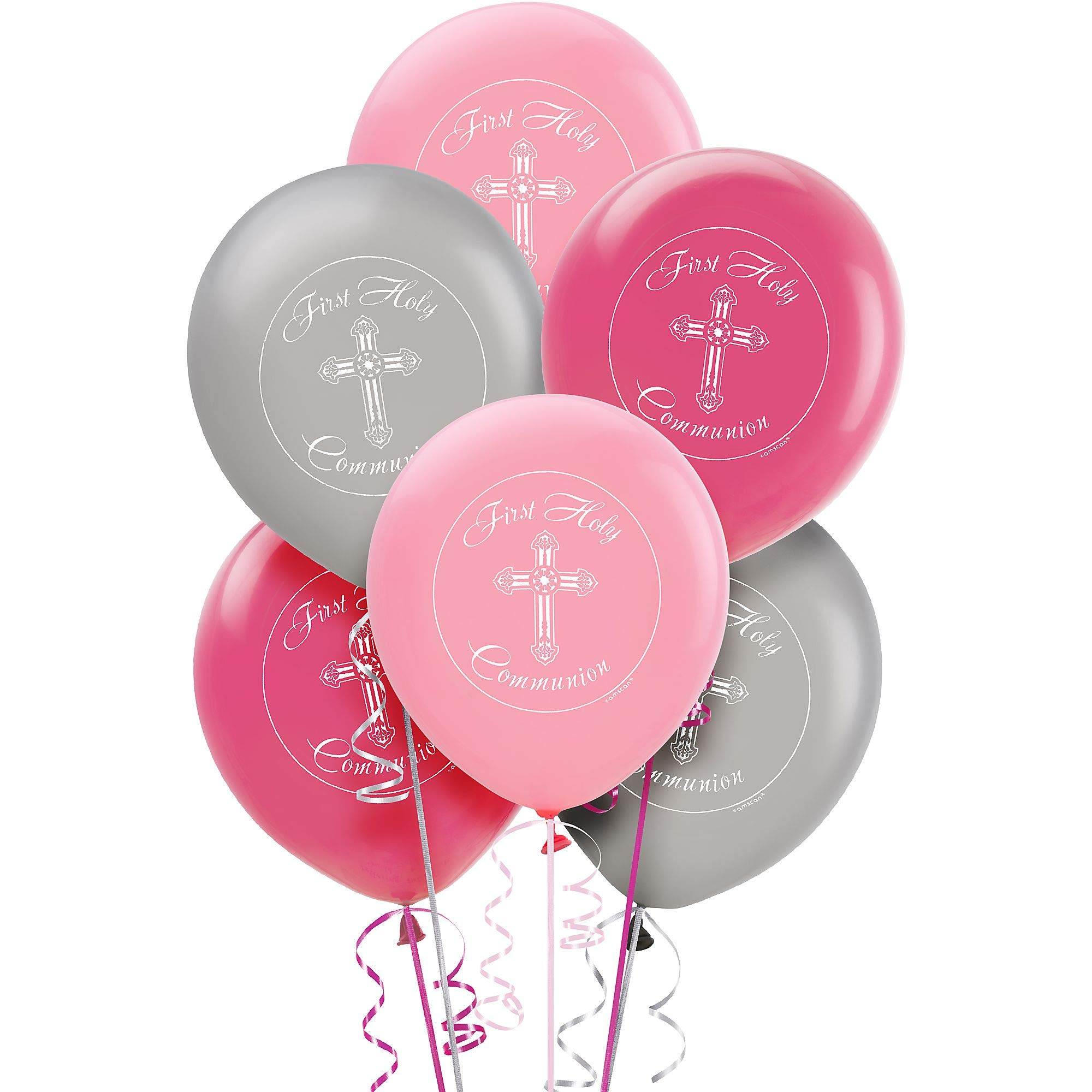 Globos De Látex Amscan Para Primera Comunión Rosa Y Plata, 30 Cm, 15 Unidades - Venta Internacional.