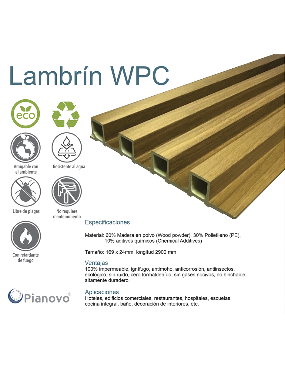 Foto 3 pulgar | Lambrin Decorativo Interior Nogal Clasico 2900 X 169 X 24 mm