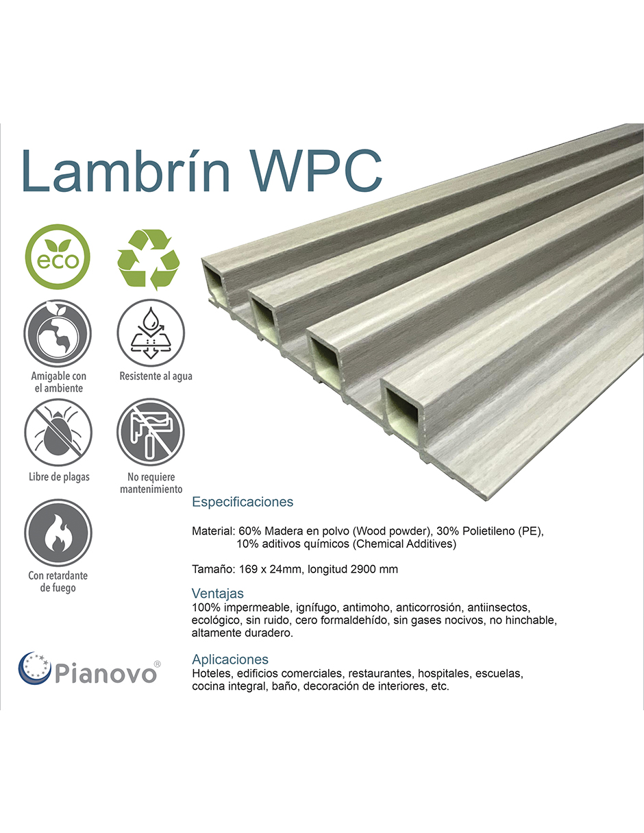 Foto 3 pulgar | Lambrin Decorativo Interior Gris Santorini 2900mm X 169mm X 24mm
